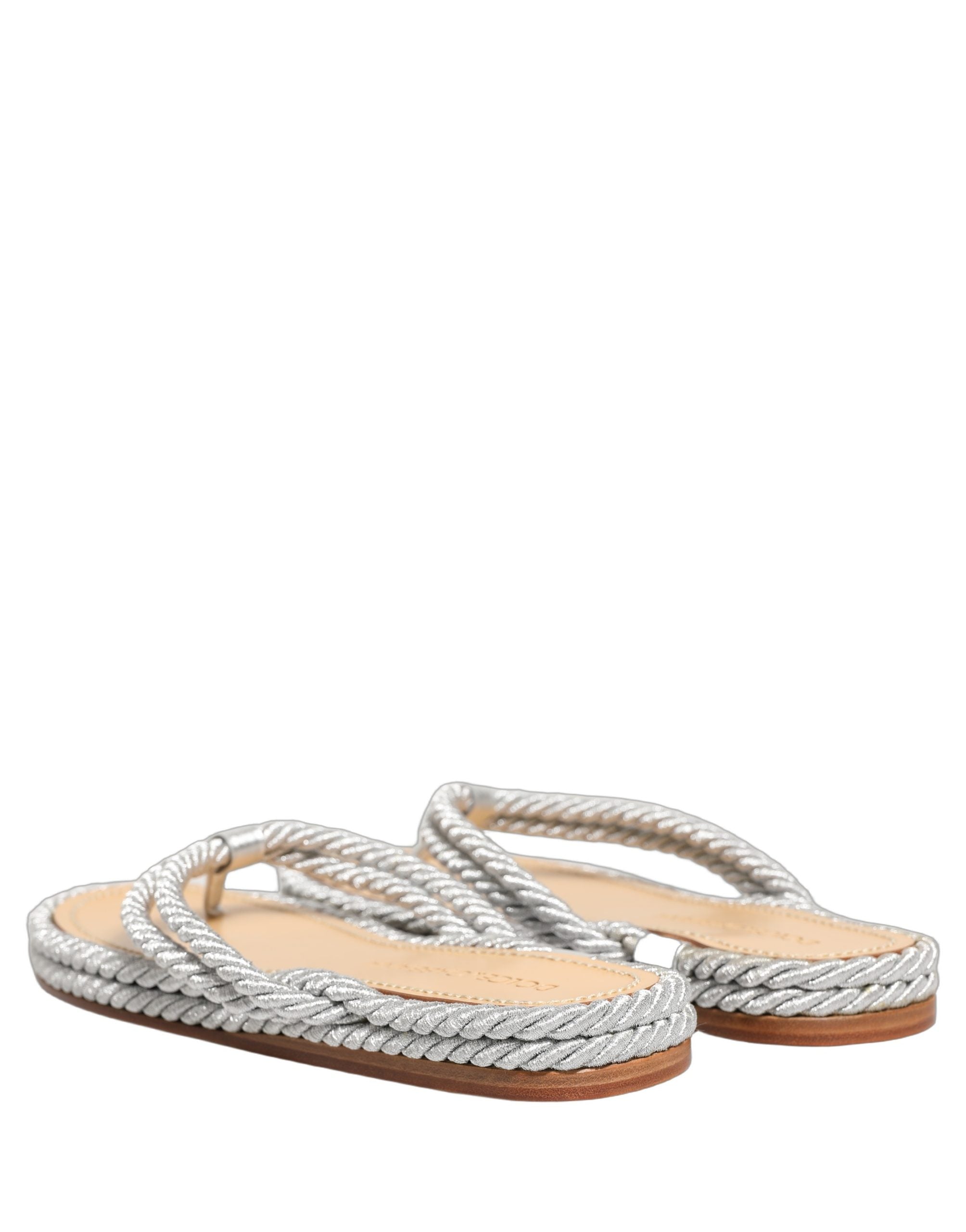 Sandales Dolce & Gabbana en corde argentée, chaussures plates pour femmes, visibles avec semelle et design élégant en image.