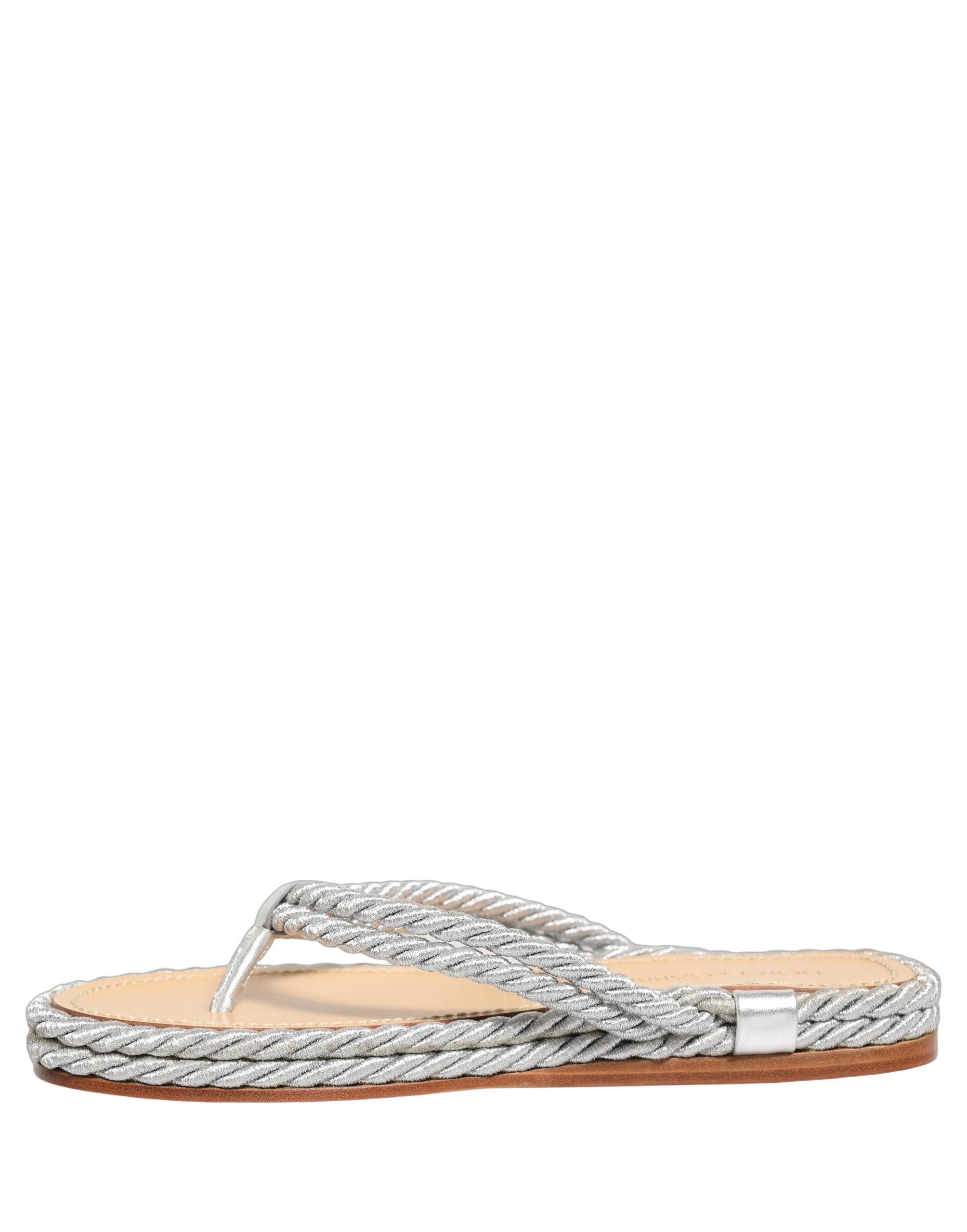 Sandales slides en corde argentée de Dolce & Gabbana, chaussures de plage élégantes avec design moderne et finition brillante.