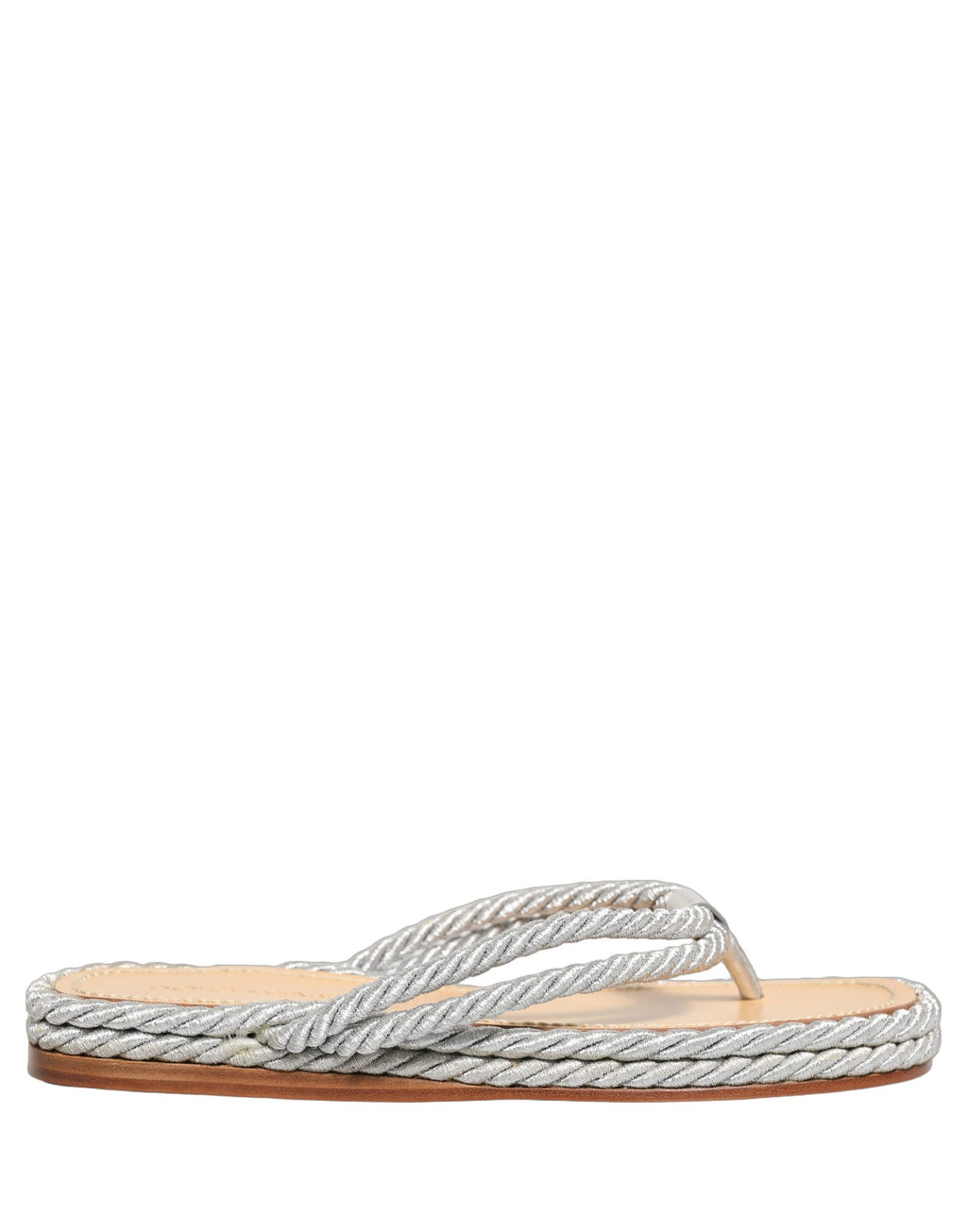 Sandales slip-on Dolce & Gabbana en corde argentée, ouvertes, avec semelle plateforme pour un style élégant et décontracté.