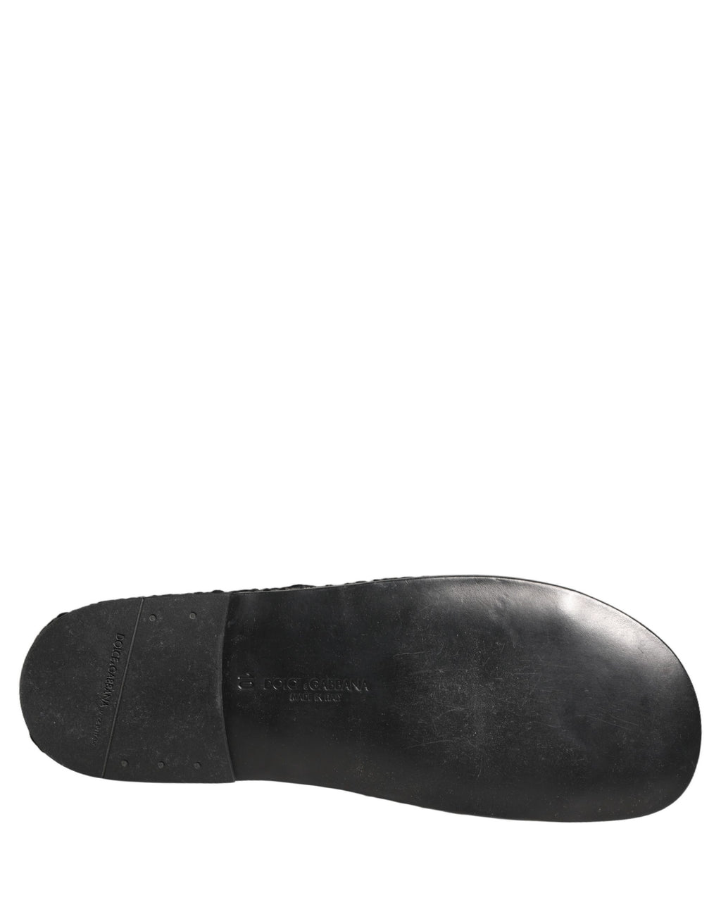 Sandales plates en tissu noir de Dolce & Gabbana, chaussures tissées élégantes pour femmes.