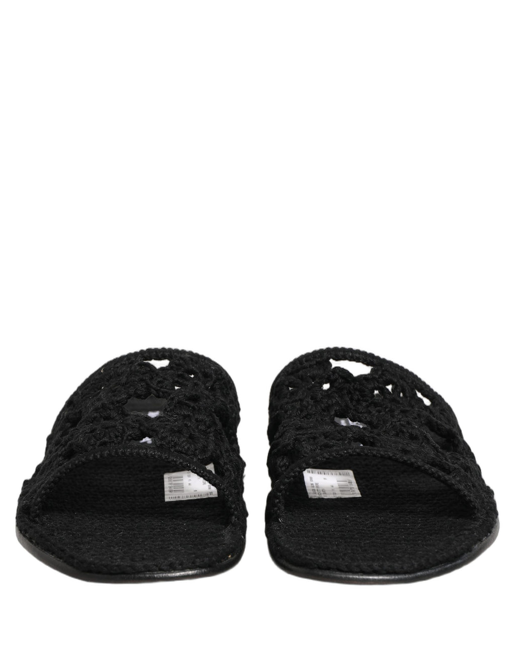 Sandales plates en tissu noir Dolce & Gabbana, chaussures tressées élégantes pour femmes.