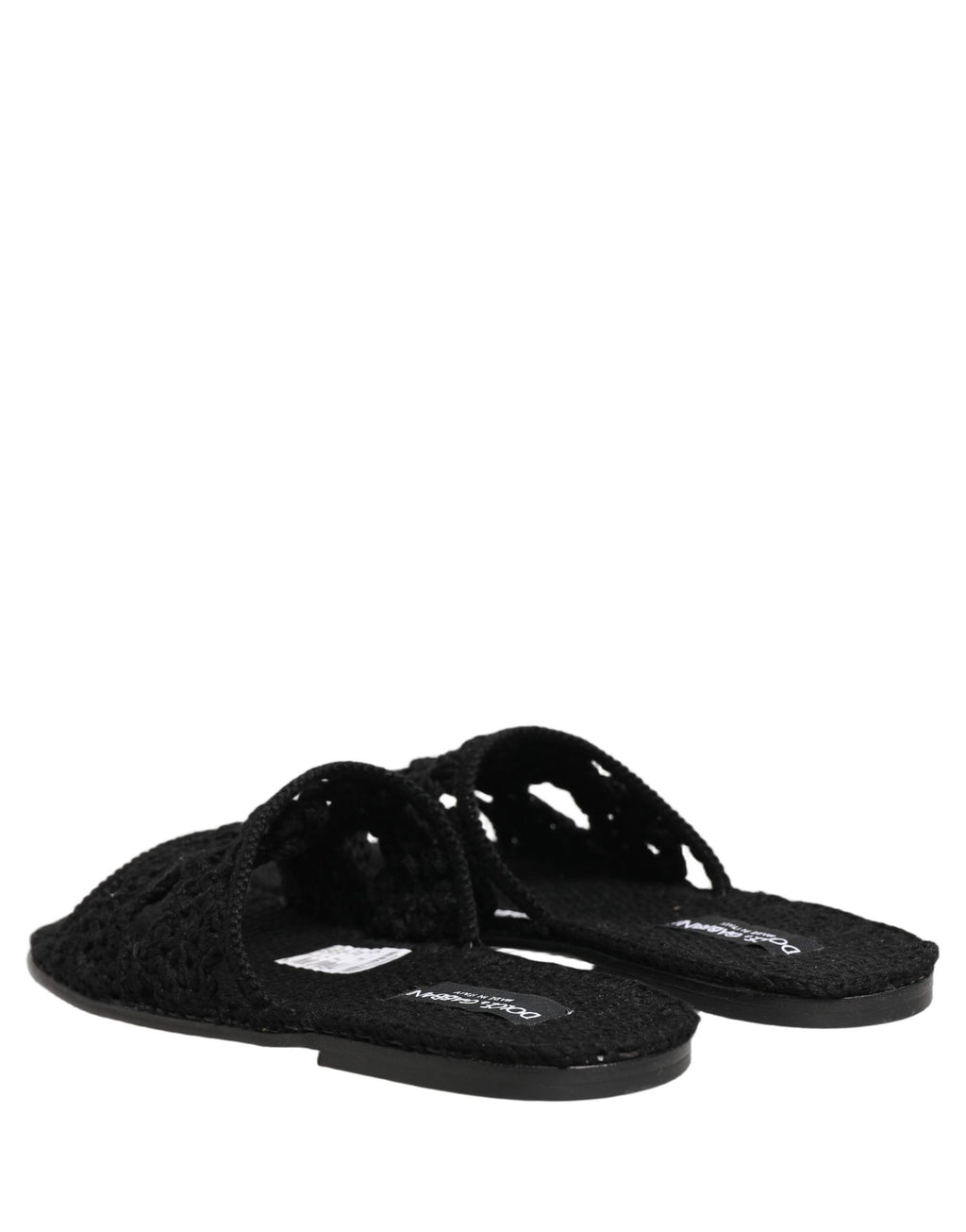 Sandales plates Dolce & Gabbana en tissu noir tissé, chaussures élégantes pour femmes.