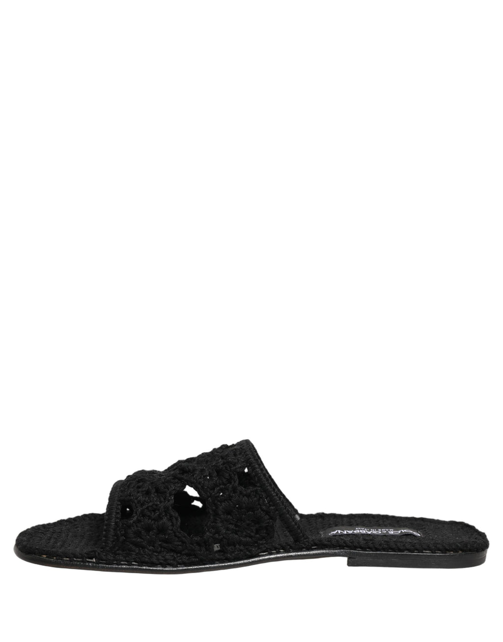 Sandales plates en tissu noir de Dolce & Gabbana, chaussures élégantes avec tissage, pour un style confortable et sophistiqué.