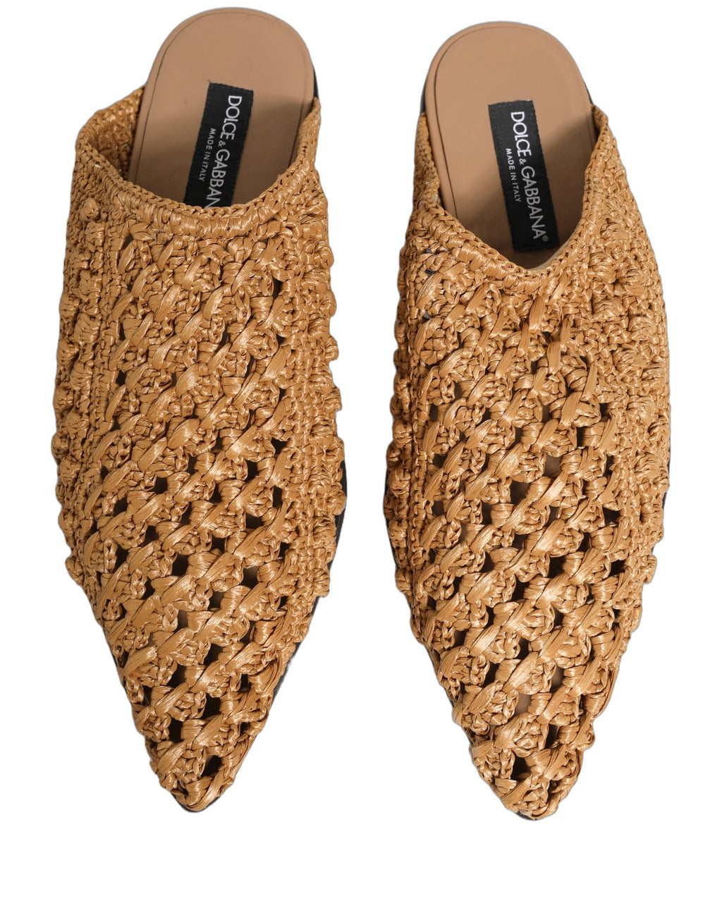 Sandales plates en paille tissée beige de Dolce & Gabbana, chaussures élégantes pour femmes.