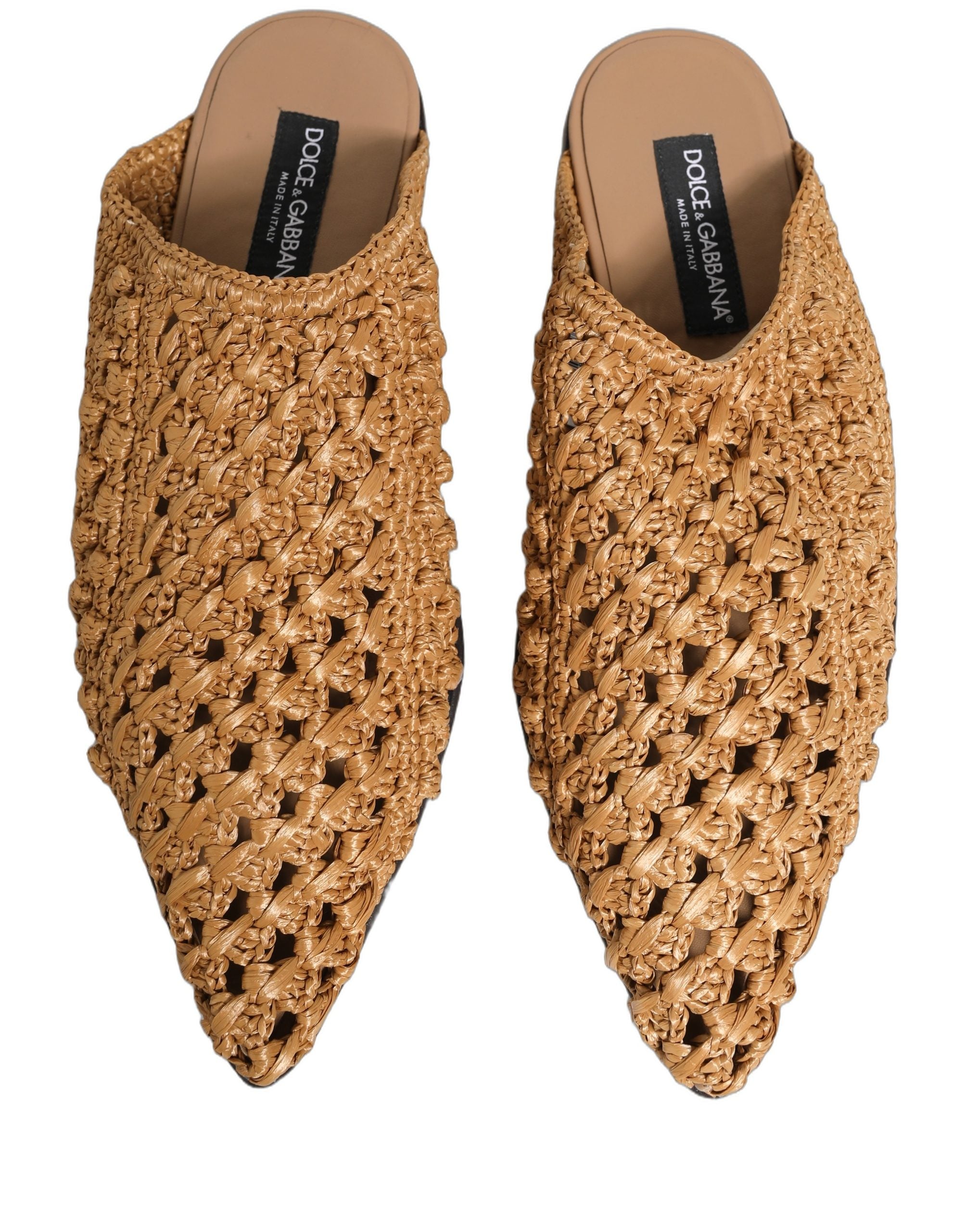 Sandales plates en paille tissée beige de Dolce & Gabbana, chaussures élégantes pour femmes.