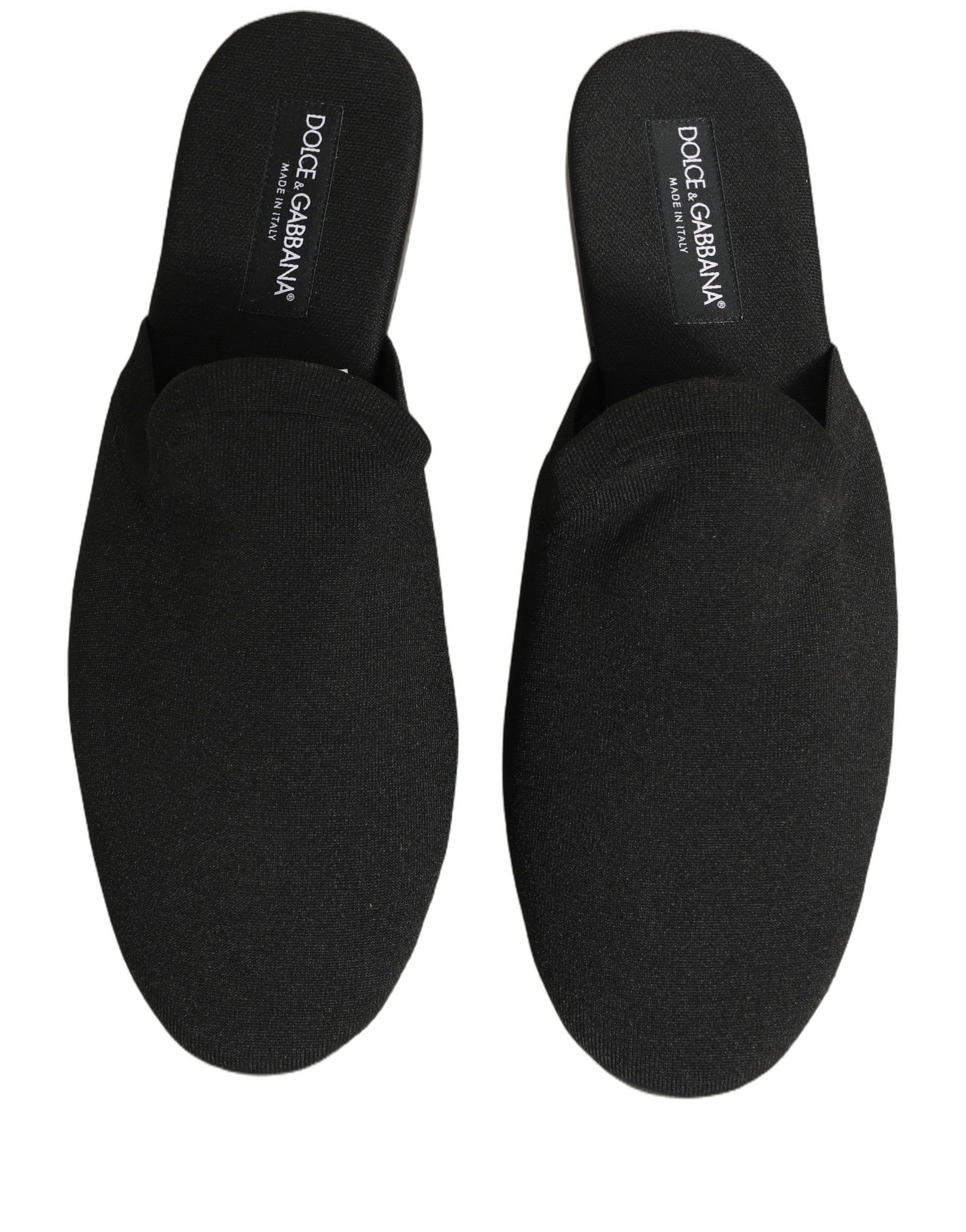 Sandales plates en daim noir Dolce & Gabbana pour hommes, chaussures élégantes et confortables.