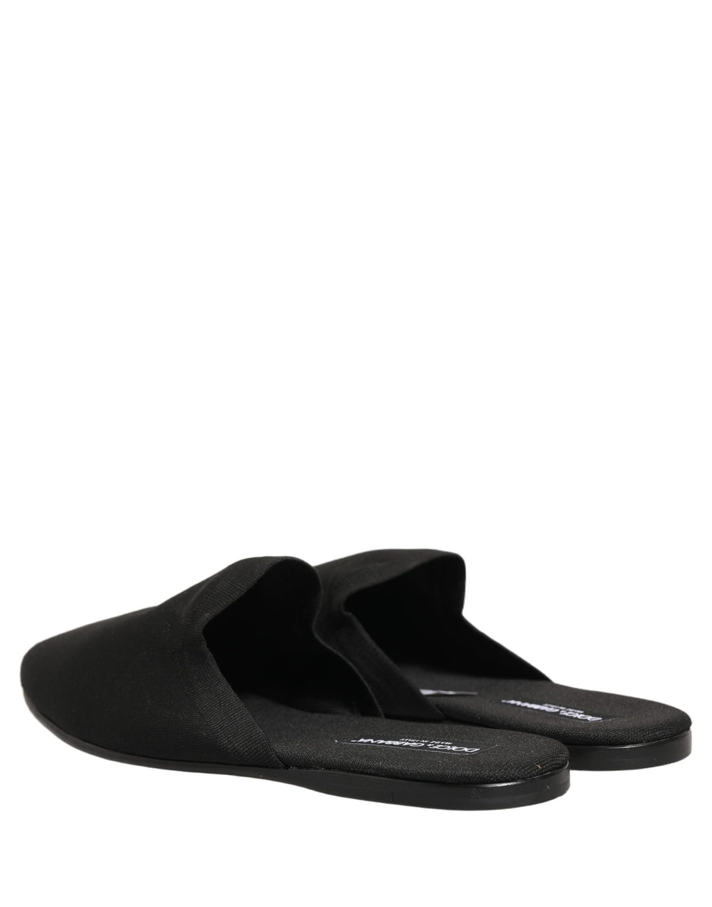 Chaussures hommes Dolce & Gabbana, slippers en daim noir à semelle plate, style décontracté et élégant.