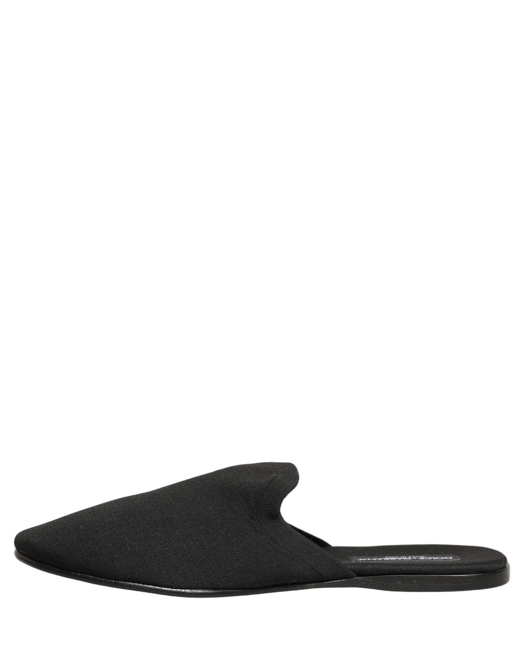 Chaussures homme Dolce & Gabbana en daim noir, slippers plates élégantes pour homme, vue de profil.