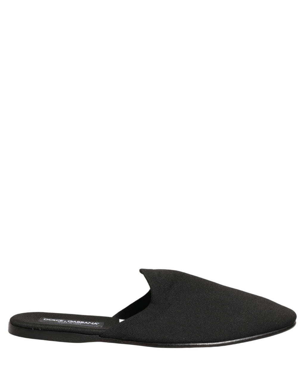 Mules plates en daim noir de Dolce & Gabbana pour homme, chaussures décontractées élégantes et confortables.