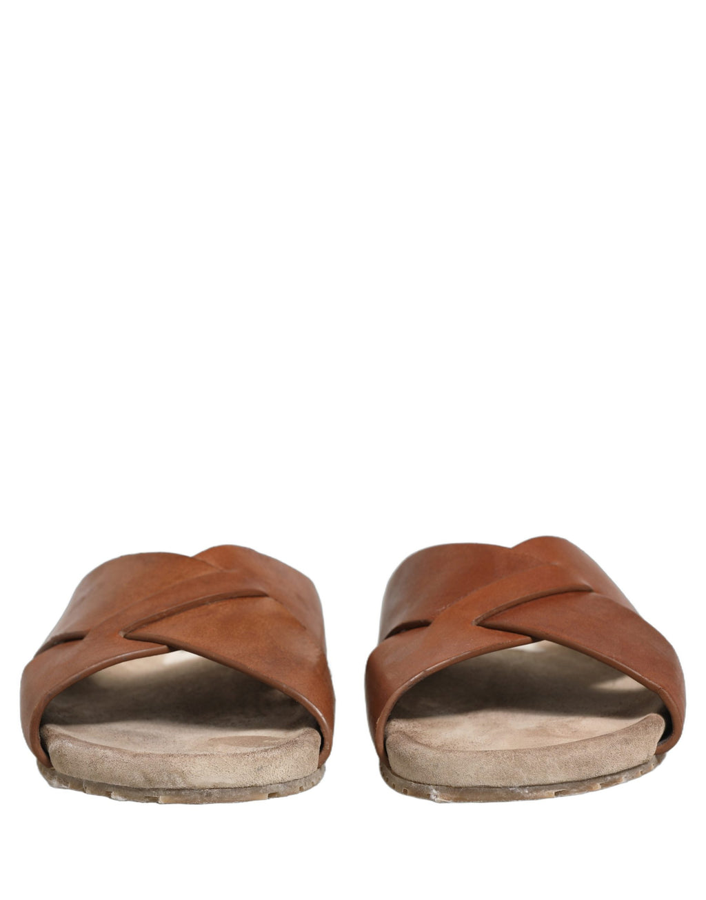 Sandales Dolce & Gabbana en cuir de veau marron, chaussures à slides élégantes et confortables pour femmes.