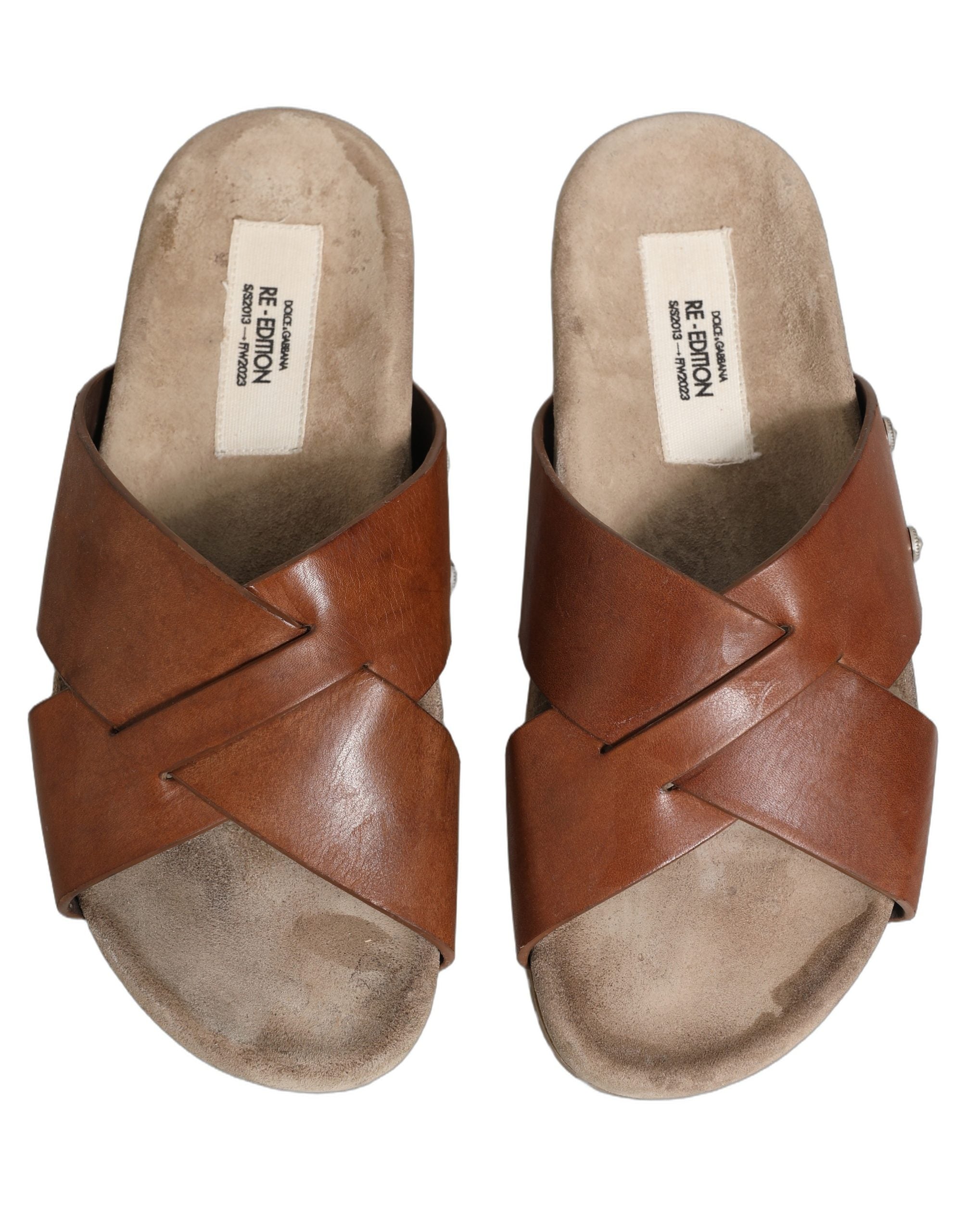 Sandales Dolce & Gabbana en cuir de veau marron, chaussures à slides élégantes et confortables pour femmes.