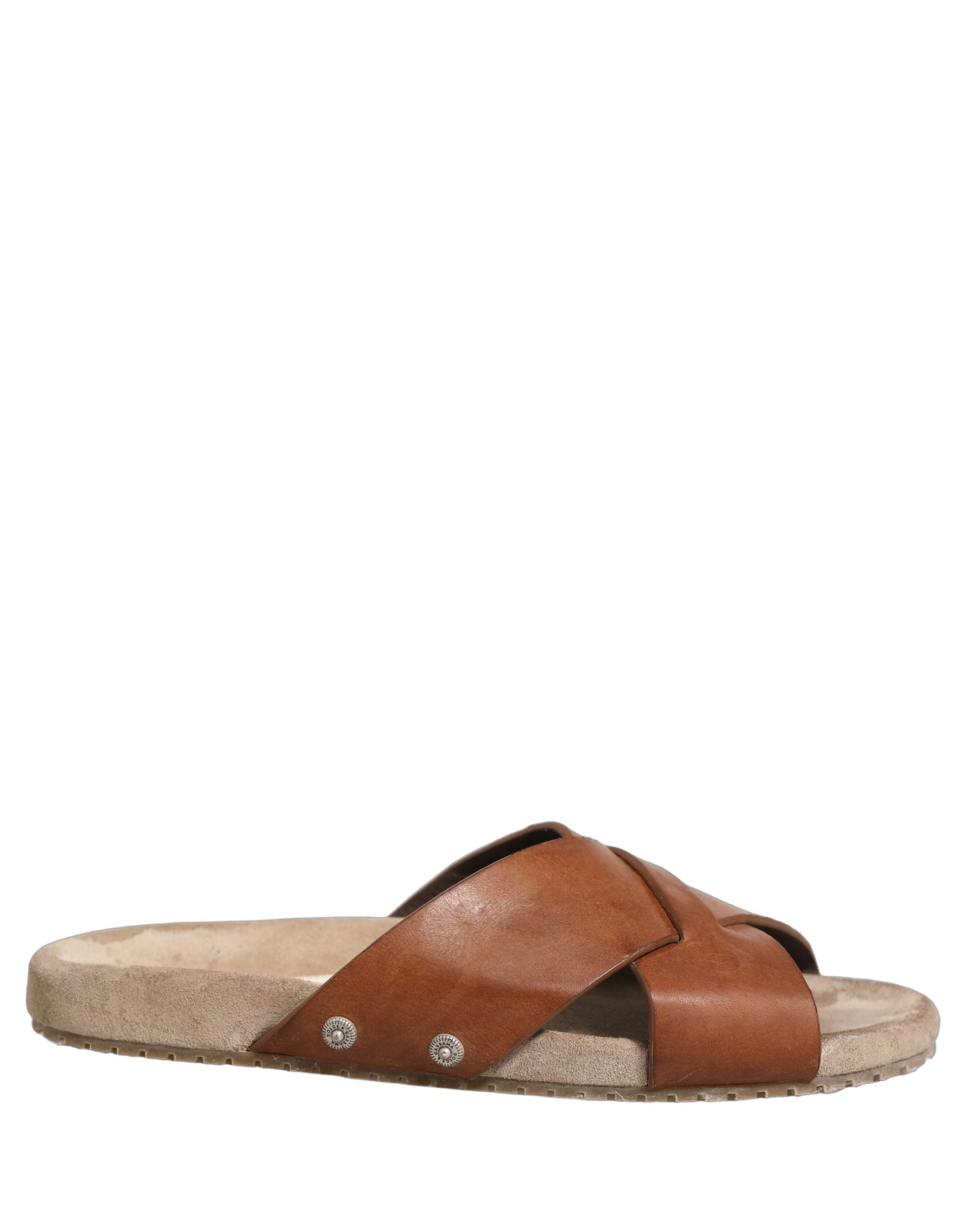 Sandales Dolce & Gabbana en cuir de veau marron, slides élégants avec design simple et confortable, vue de face.