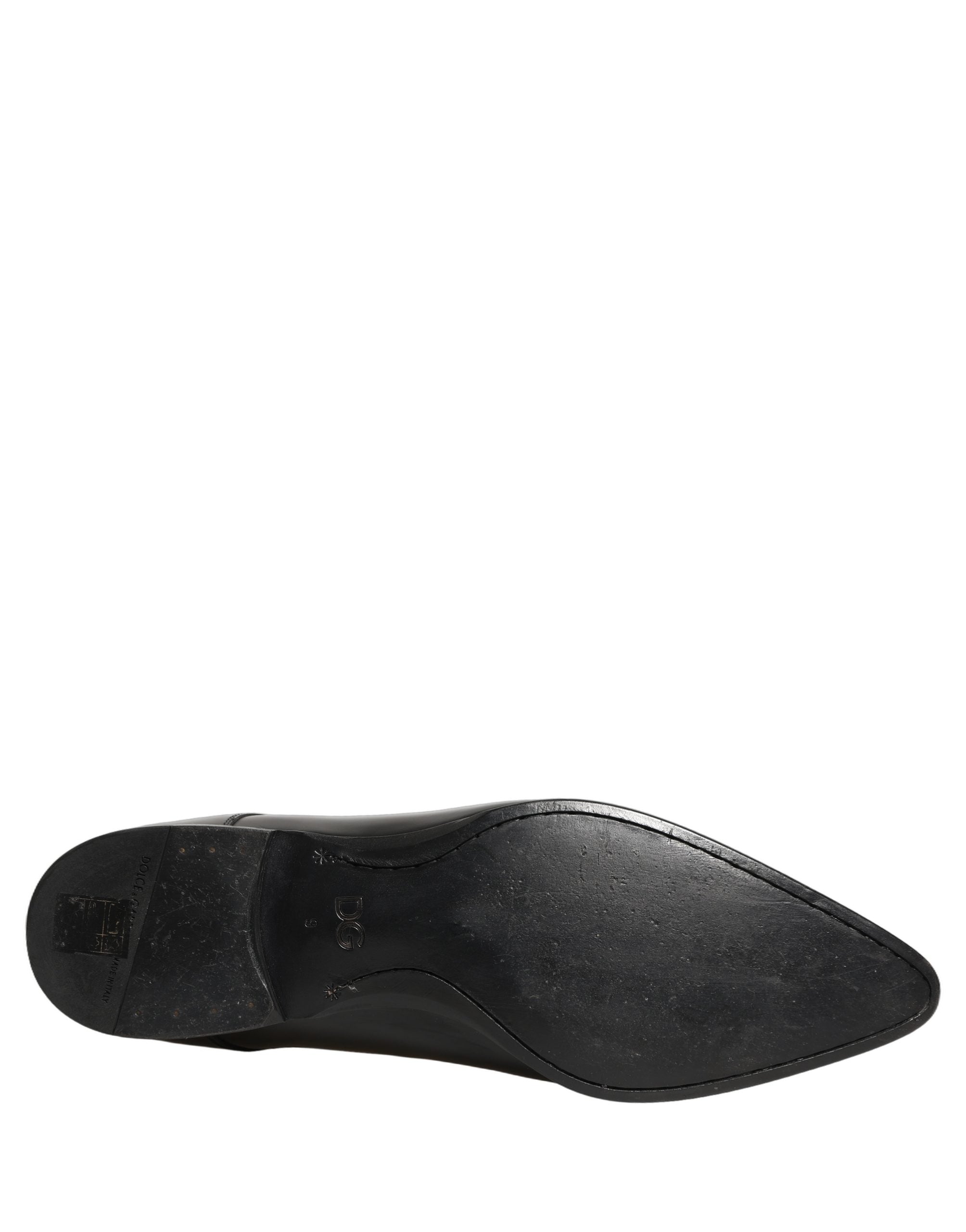 Chaussures Derby en cuir noir Dolce & Gabbana pour homme, élégantes chaussures formelles en cuir noir.
