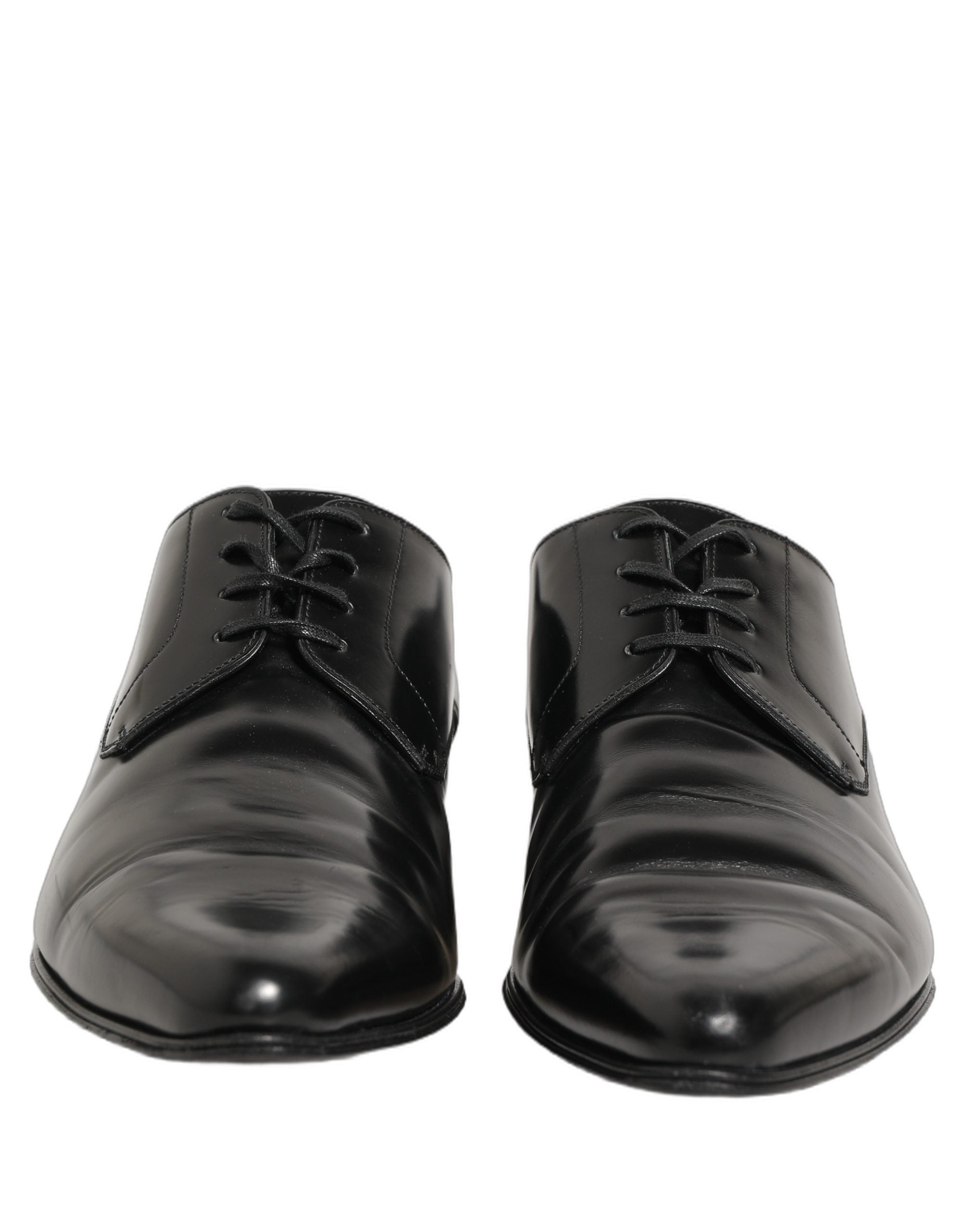 Chaussures Derby en cuir noir Dolce & Gabbana pour homme, chaussures formelles élégantes et sophistiquées.