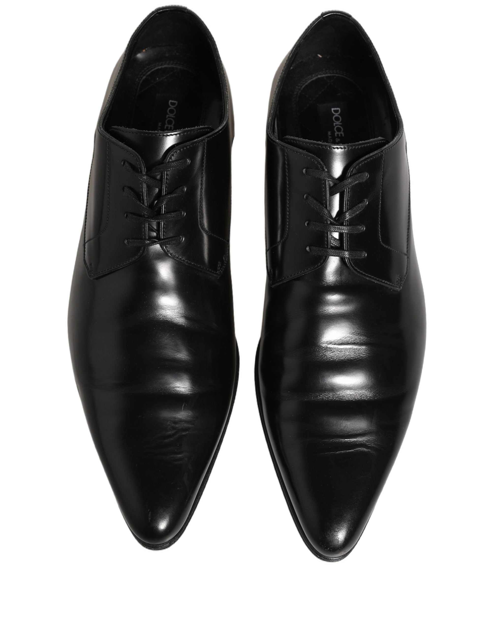 Chaussures derby noires en cuir de luxe Dolce & Gabbana pour homme, chaussures formelles élégantes et sophistiquées.