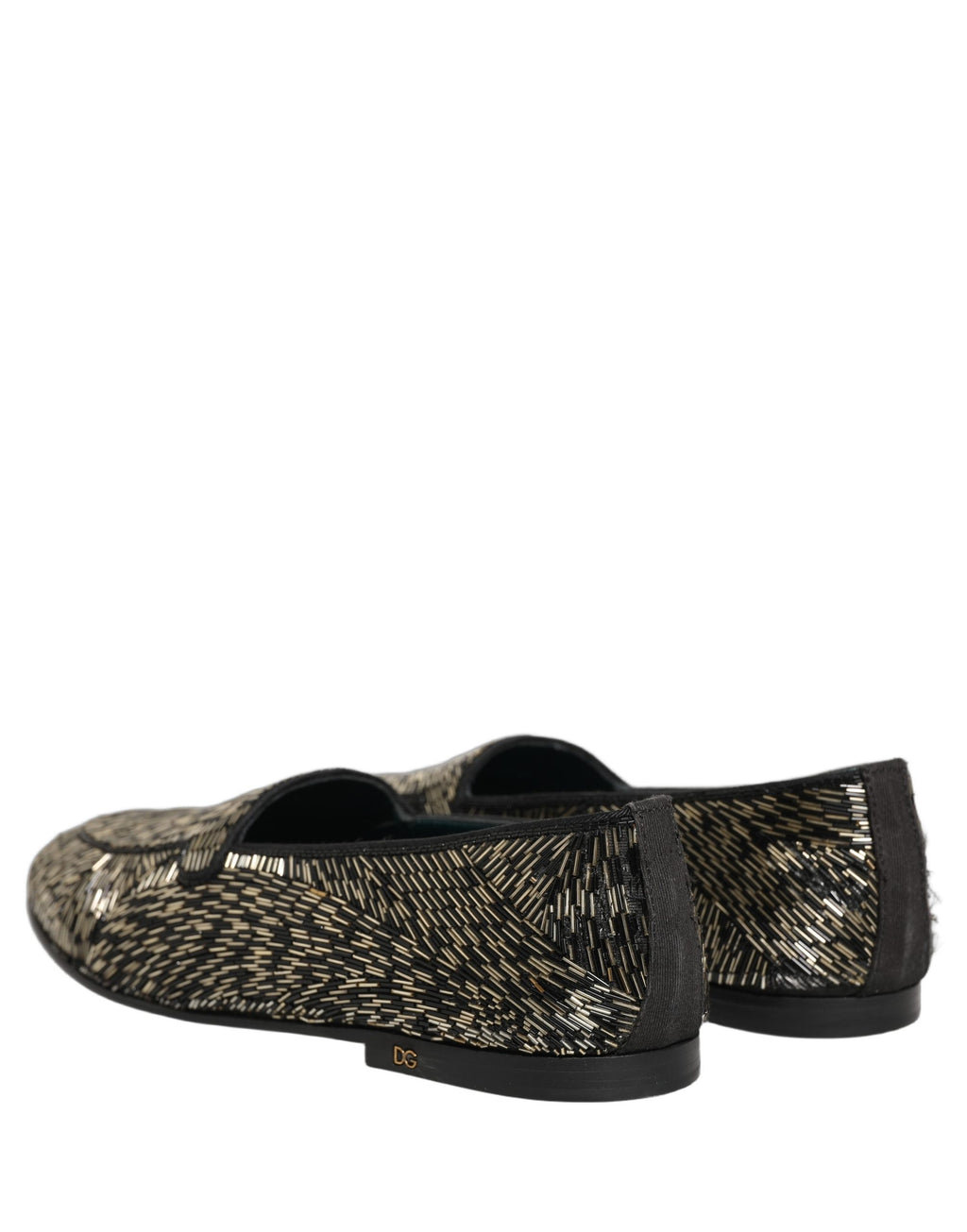 Chaussures loafers Dolce & Gabbana noires et argentées ornées de détails brillants, élégantes et sophistiquées.
