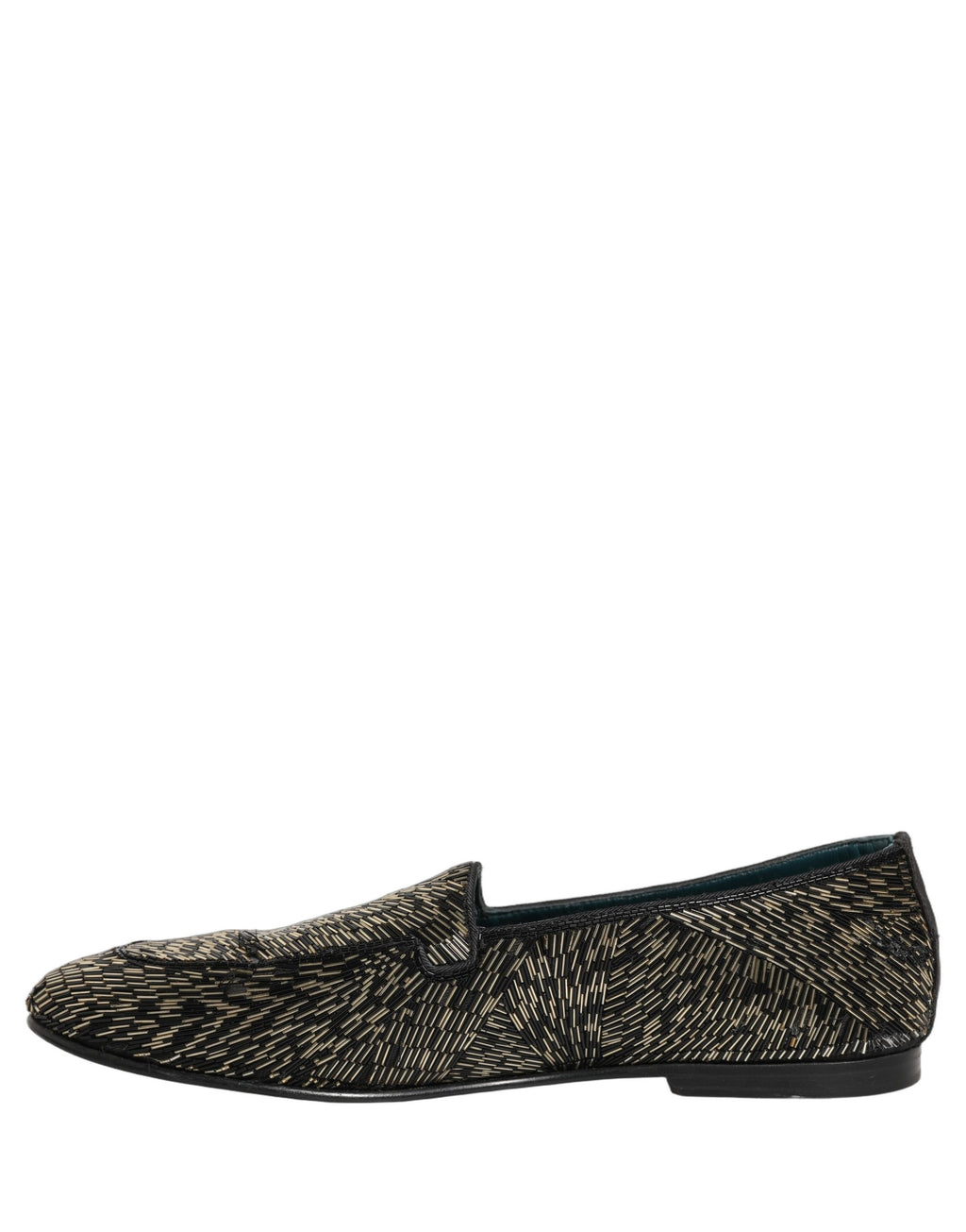 Chaussures mocassins Dolce & Gabbana noires et argentées avec embellissements, élégantes et sophistiquées, vues en gros plan.