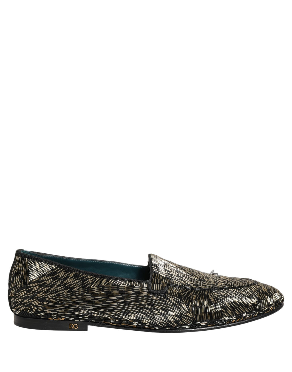 Chaussures loafers Dolce & Gabbana noires et argentées avec embellissements brillants, élégantes et élégantes pour femmes.