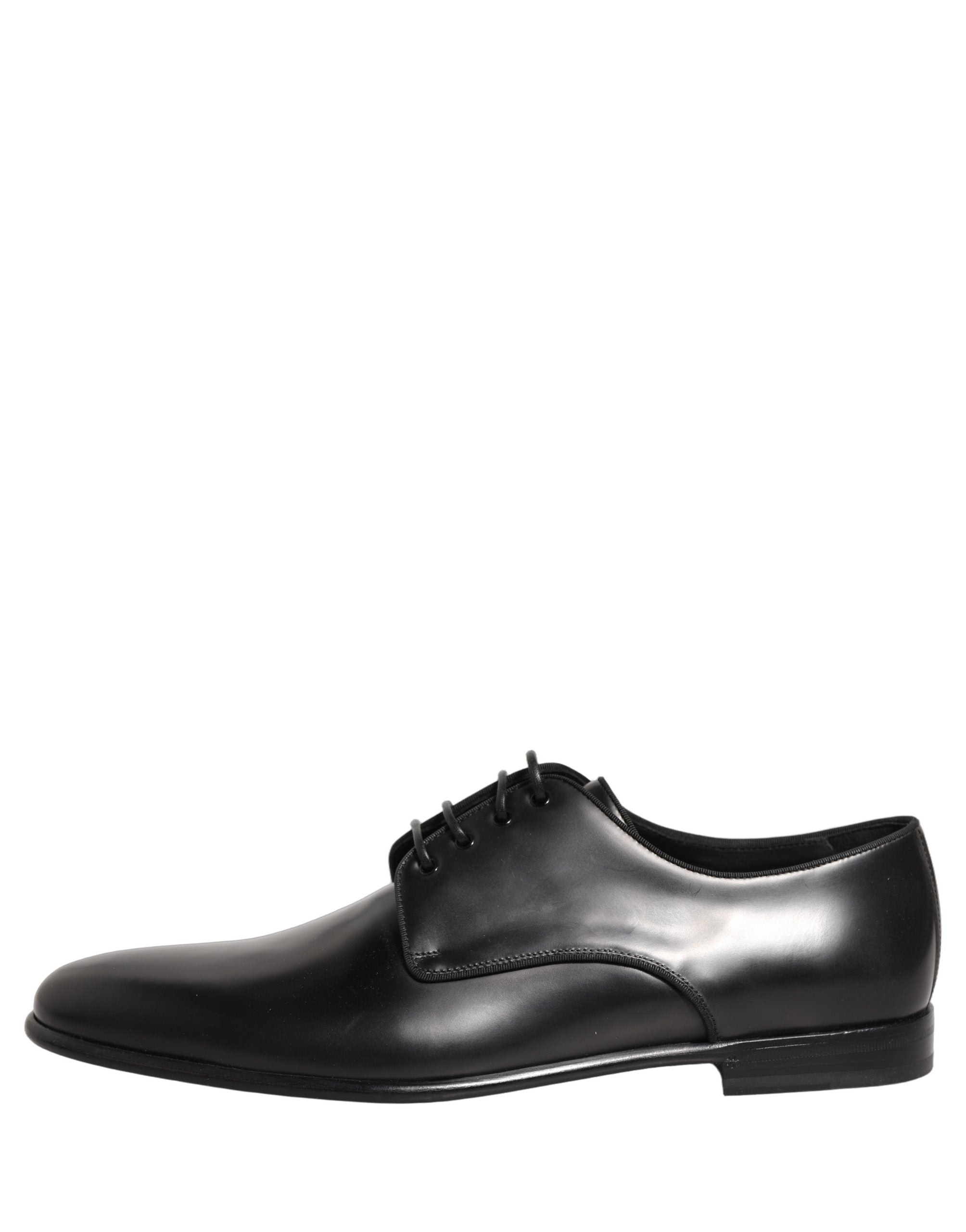 Chaussures derby en cuir noir pour homme de la marque Dolce & Gabbana, chaussures formelles élégantes et sophistiquées.