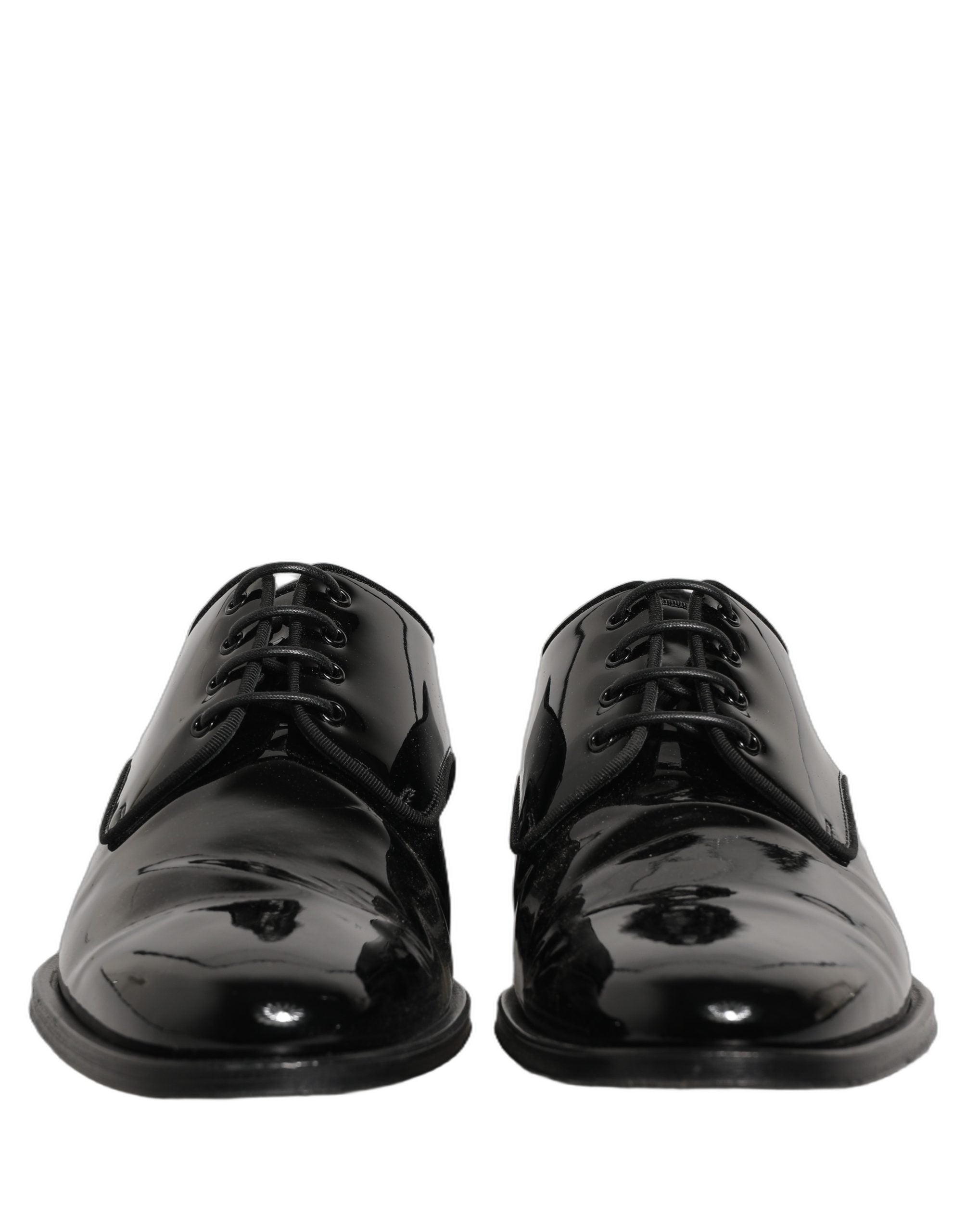 Chaussures Derby en cuir noir pour homme de la marque Dolce & Gabbana, chaussures formelles élégantes et sophistiquées.