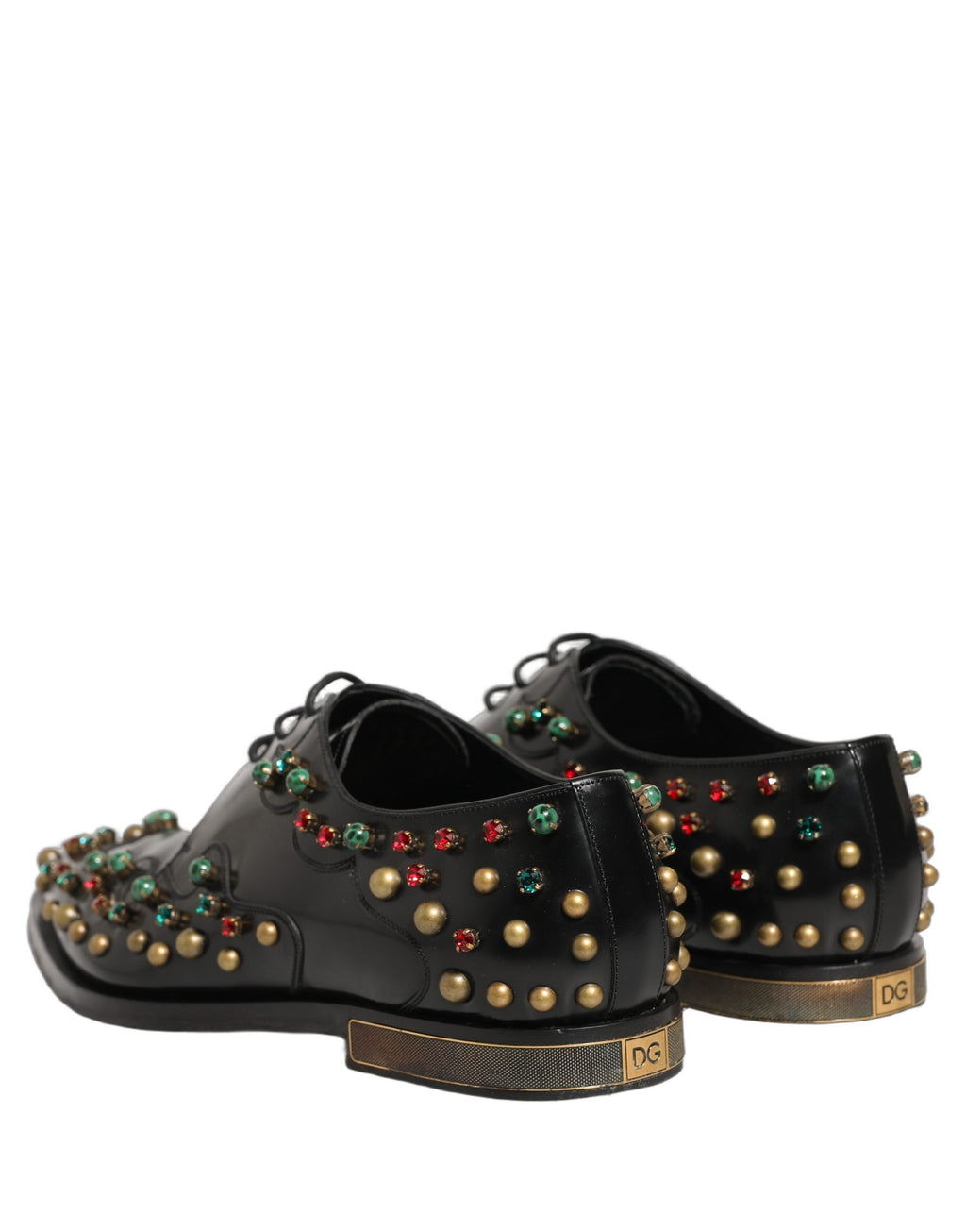 Chaussures derby noires en cuir Dolce & Gabbana avec détails en métal pour une tenue formelle élégante.