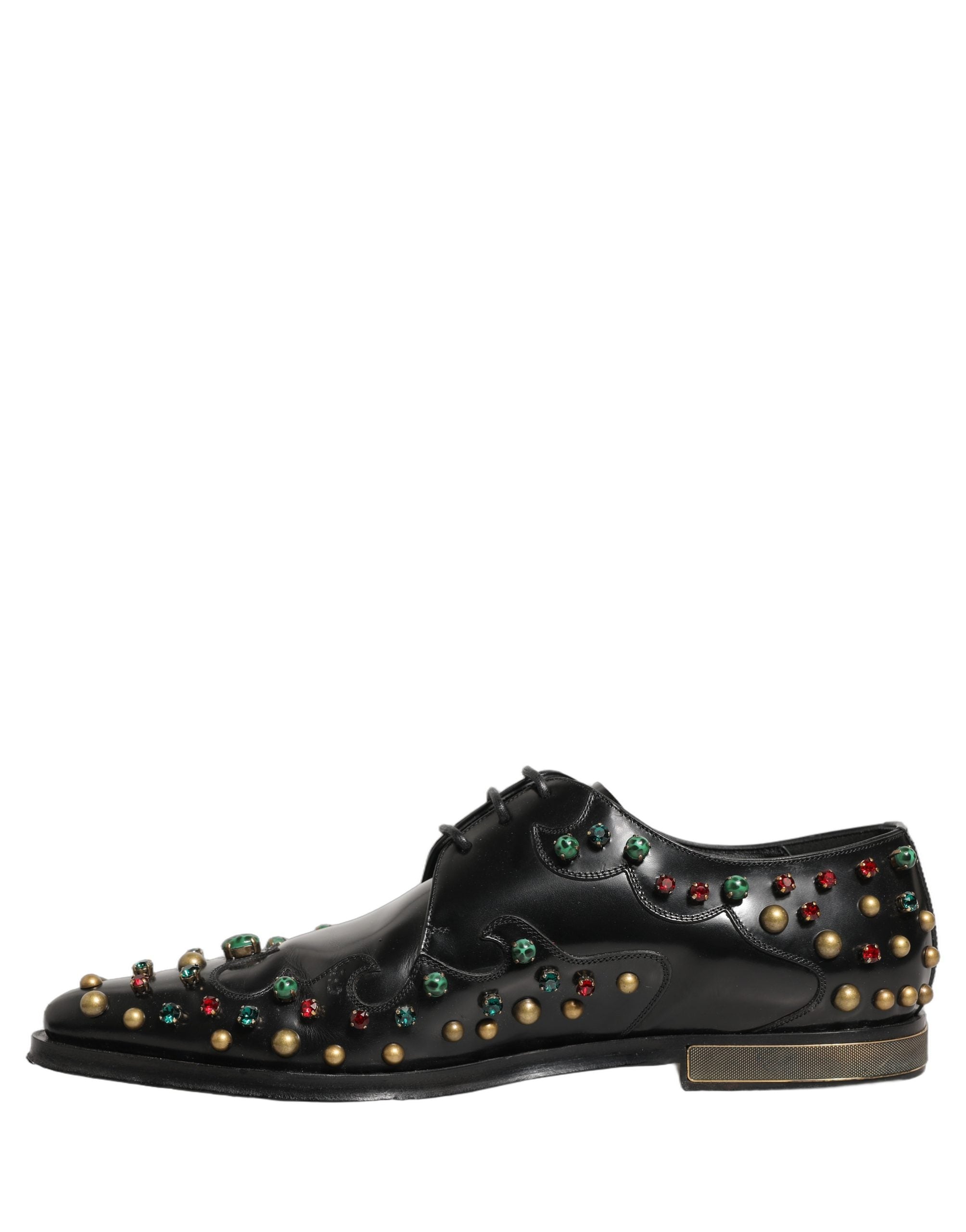 Chaussures derby en cuir noir Dolce & Gabbana, formelles, ornées de clous pour un style élégant et sophistiqué.