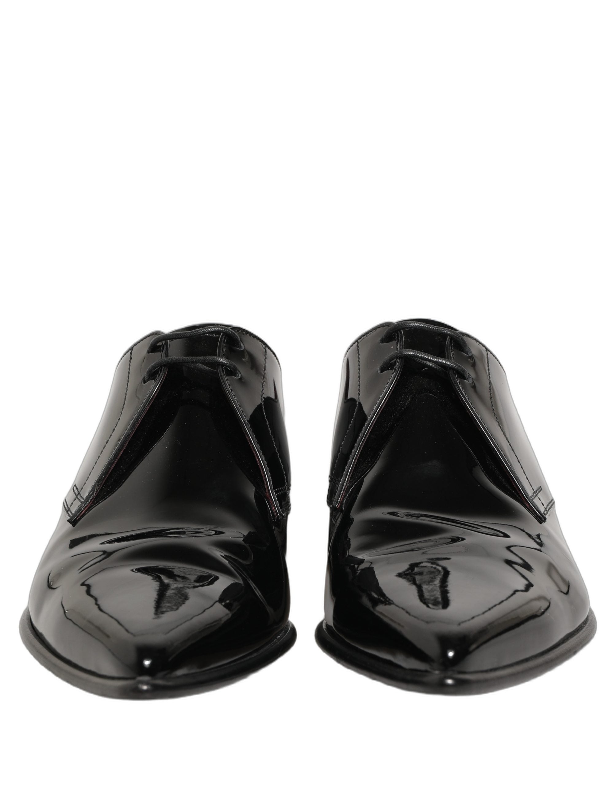 Chaussures derby en cuir noir pour homme de marque Dolce & Gabbana, chaussures formelles élégantes et classiques.