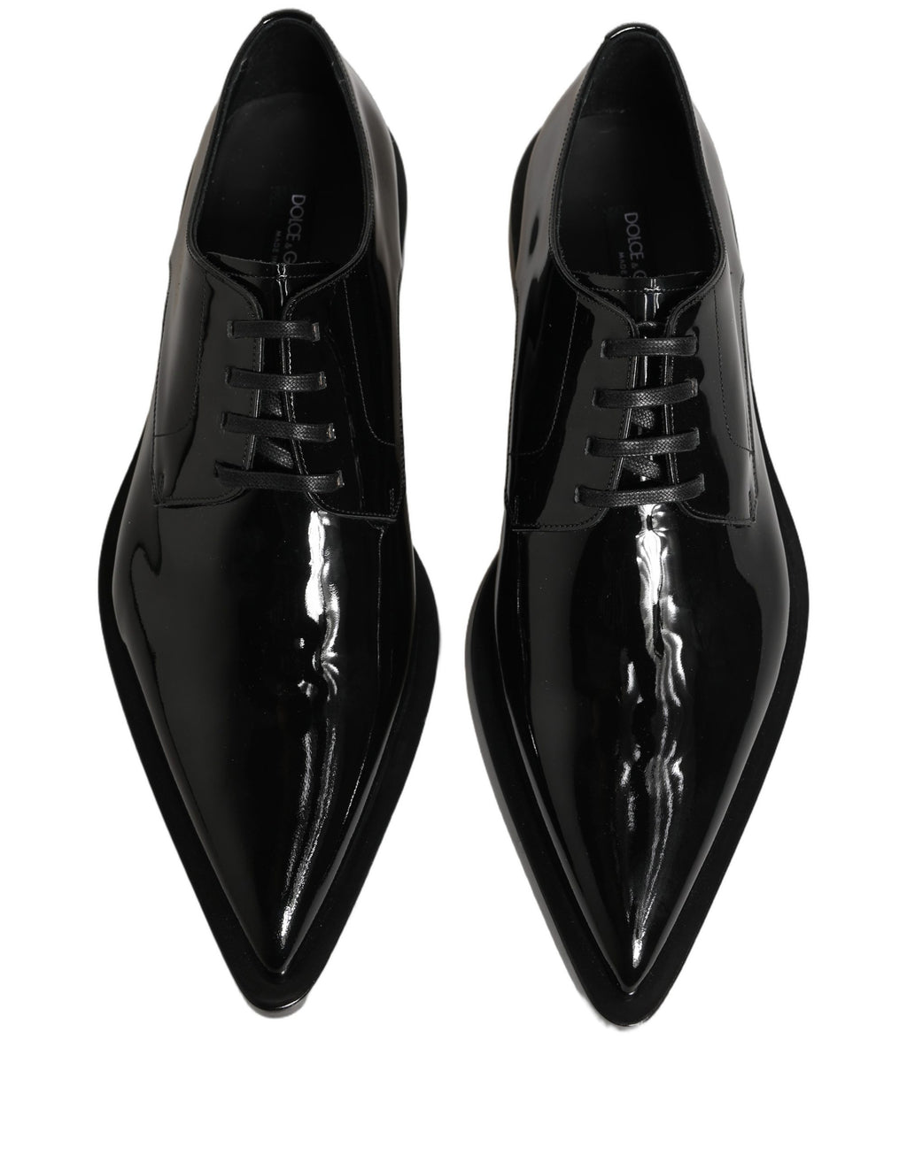 Chaussures Derby en cuir noir pour homme de la marque Dolce & Gabbana, chaussures formelles élégantes et sophistiquées.