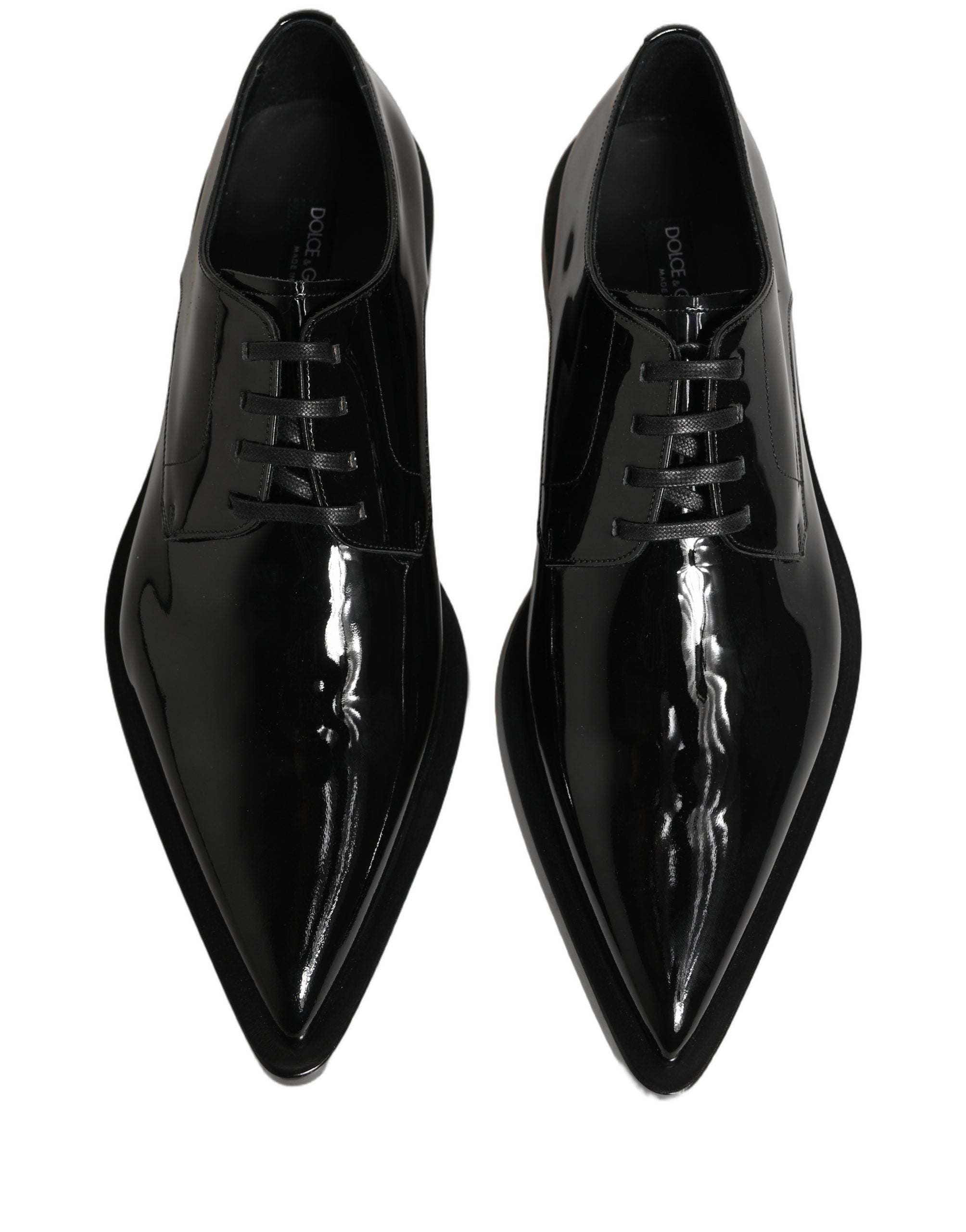 Chaussures Derby en cuir noir pour homme de la marque Dolce & Gabbana, chaussures formelles élégantes et sophistiquées.