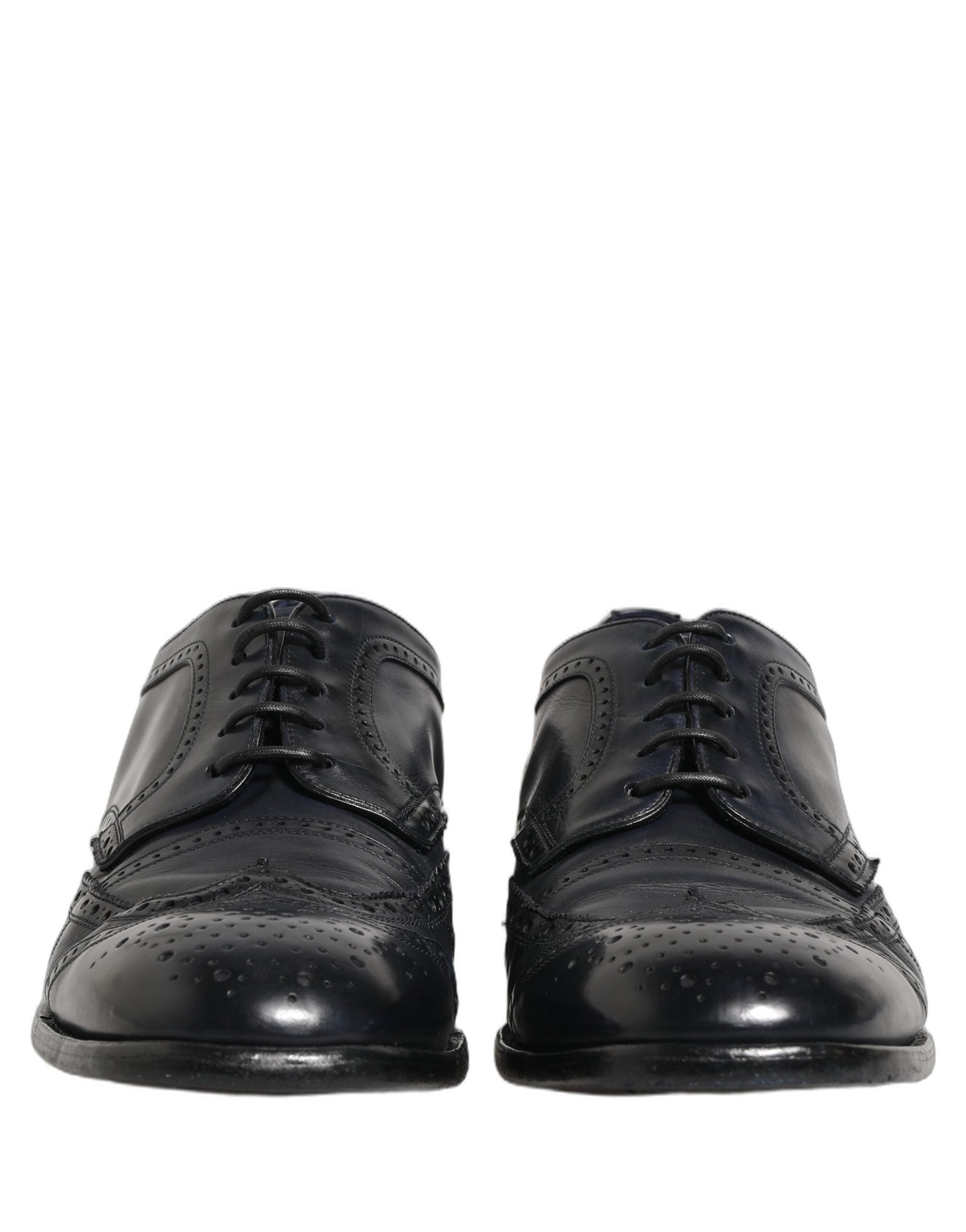 Chaussures Derby Wingtip en cuir bleu de Dolce & Gabbana, chaussures formelles élégantes pour homme.