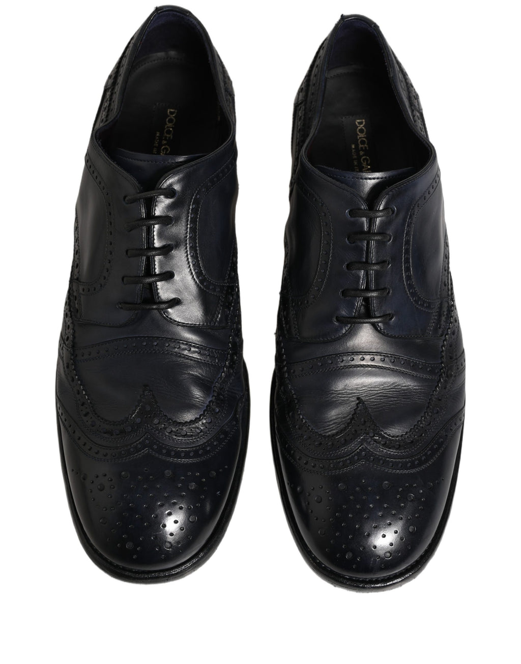 Chaussures derby wingtip en cuir bleu de luxe de Dolce & Gabbana, chaussures formelles pour homme élégantes.