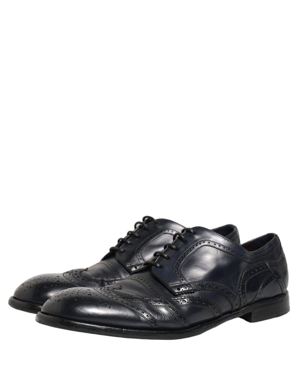 Chaussures Derby Wingtip en cuir bleu de Dolce & Gabbana, chaussures formelles élégantes pour homme.
