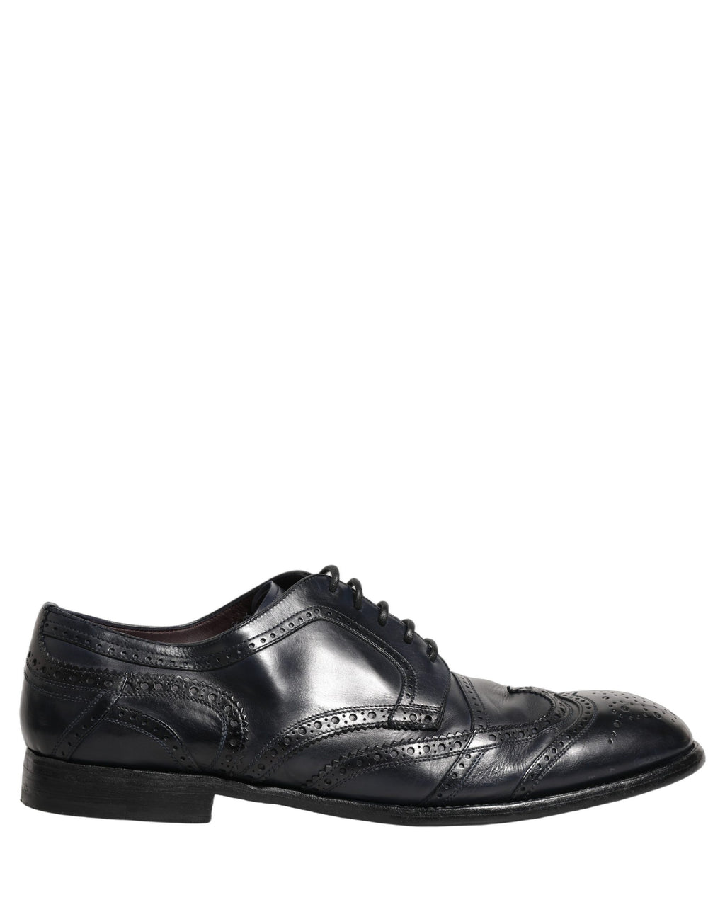 Chaussures Derby Wingtip en cuir bleu Dolce & Gabbana, élégantes chaussures formelles pour homme.