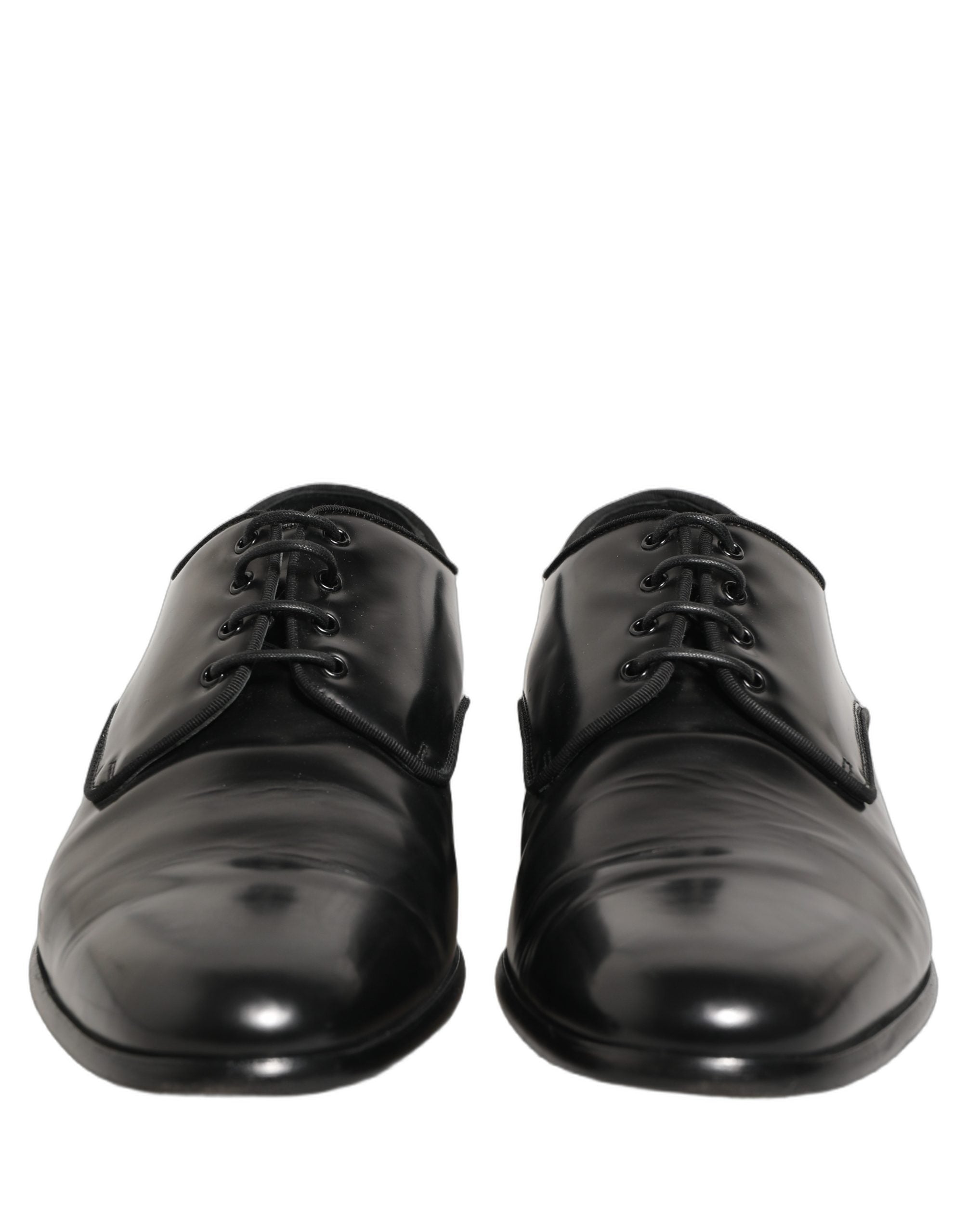 Chaussures Derby en cuir noir pour homme de Dolce & Gabbana, chaussures habillées formelles élégantes et raffinées.