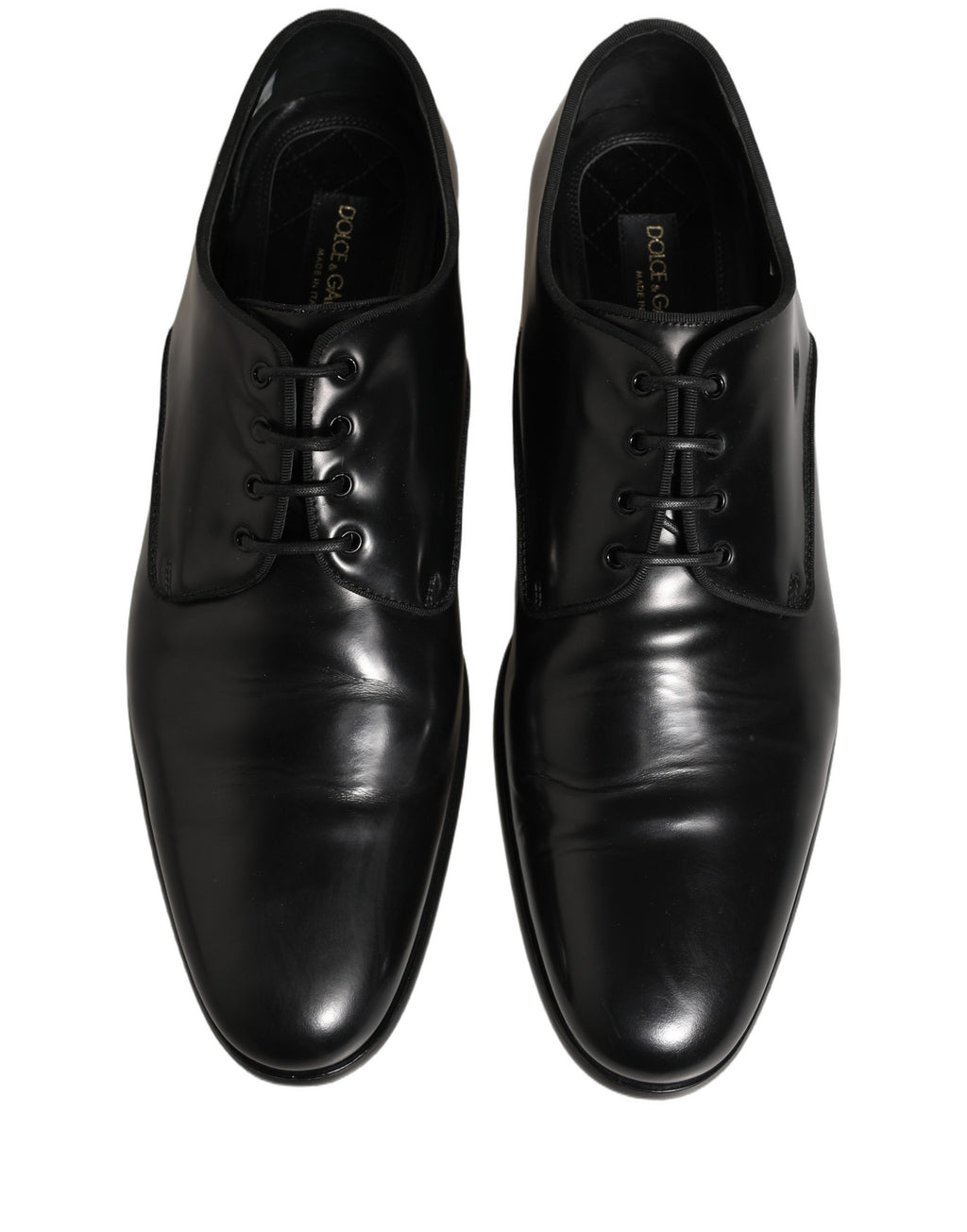 Chaussures Derby habillées en cuir noir pour homme de Dolce & Gabbana, élégantes et sophistiquées, vue de face.