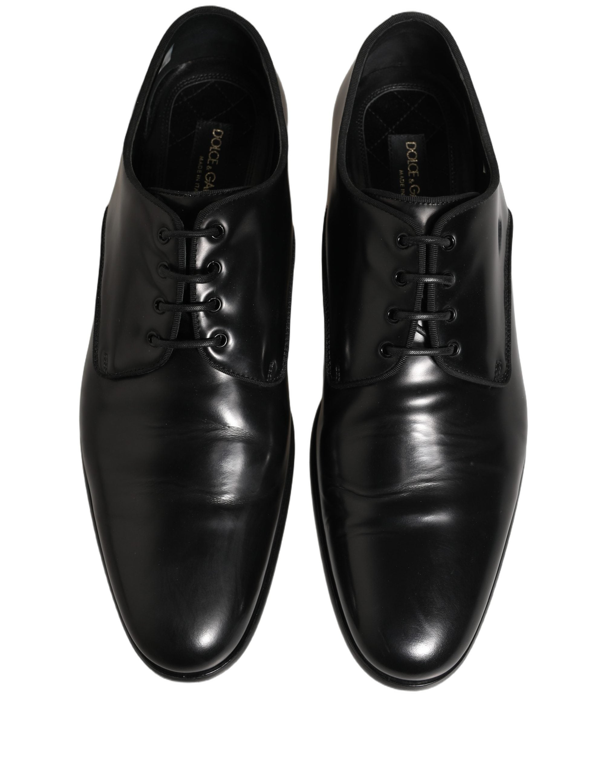 Chaussures Derby habillées en cuir noir pour homme de Dolce & Gabbana, élégantes et sophistiquées, vue de face.