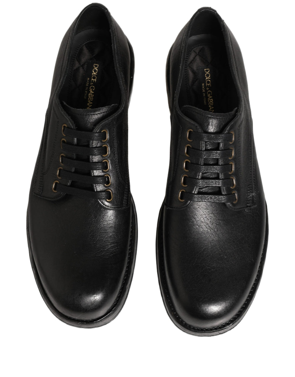 Chaussures derby pour hommes Dolce & Gabbana en cuir noir avec laçage, style élégant et sophistiqué.