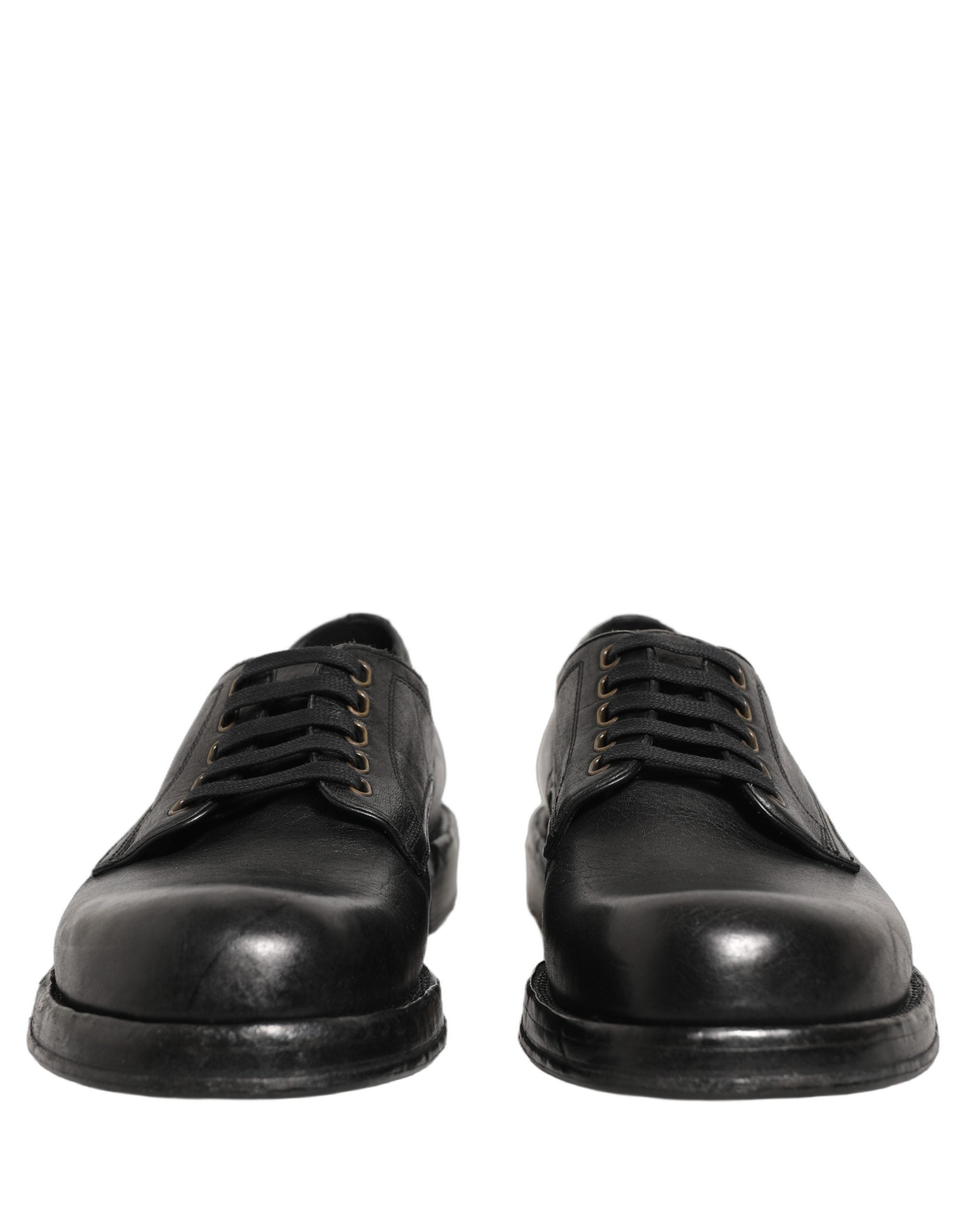 Chaussures derby en cuir noir Dolce & Gabbana pour homme avec lacets, style élégant et sophistiqué.