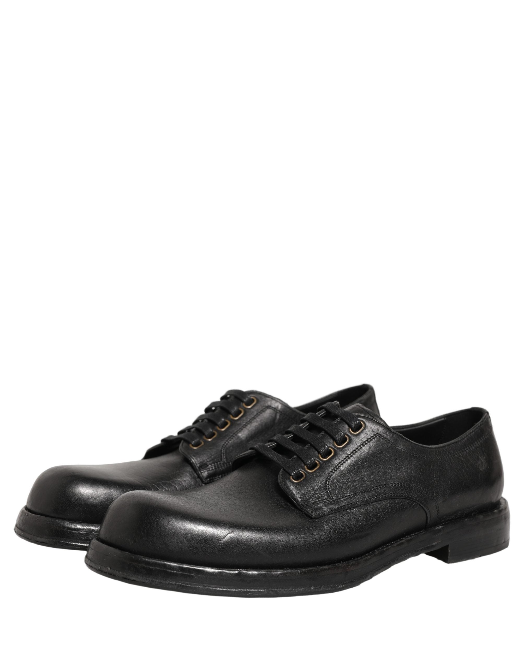 Chaussures Derby en cuir noir Dolce & Gabbana pour hommes avec lacets, style élégant et sophistiqué.