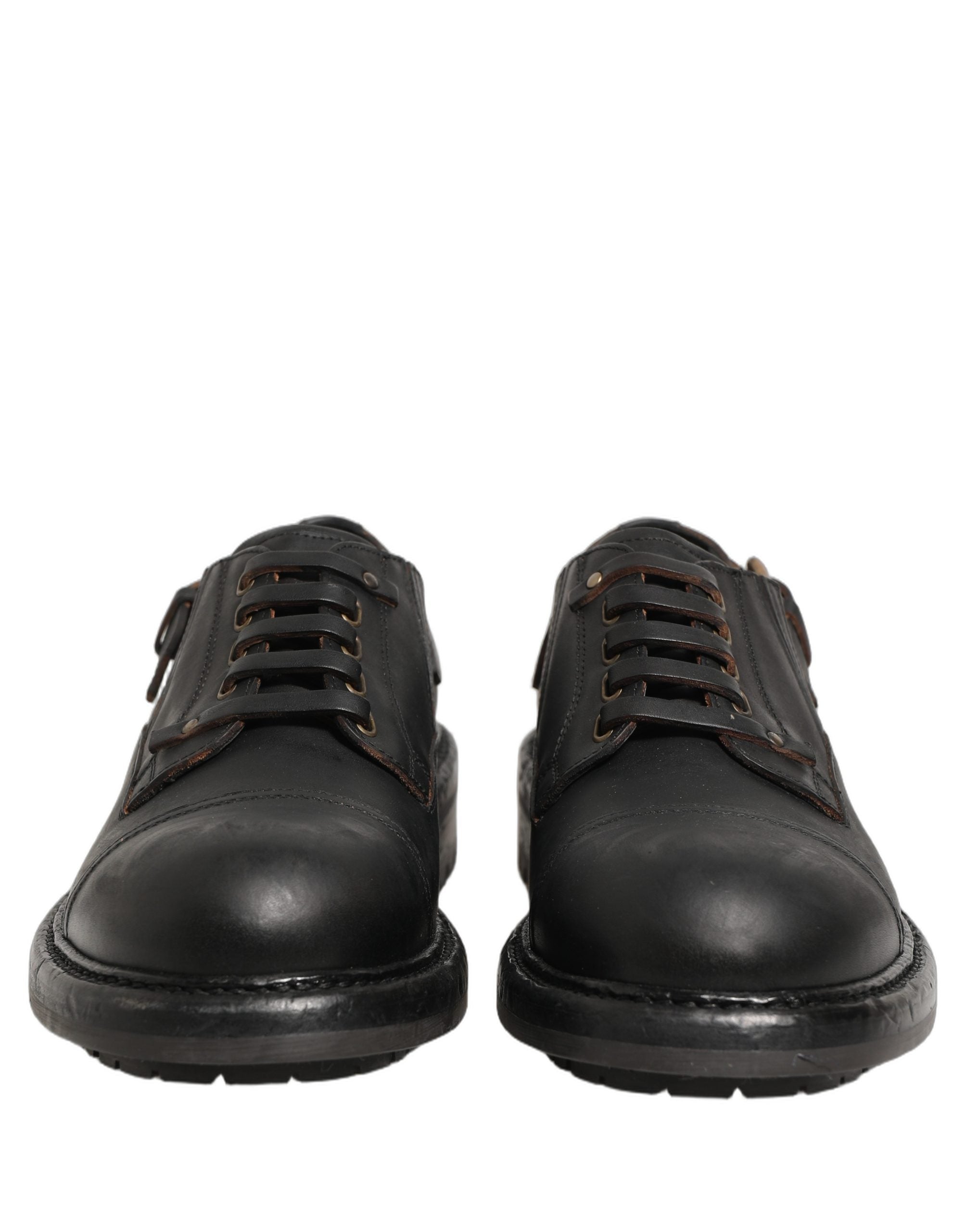 Dolce & Gabbana Kleid Schwarzes Leder Derby Schnürschuhe Herren