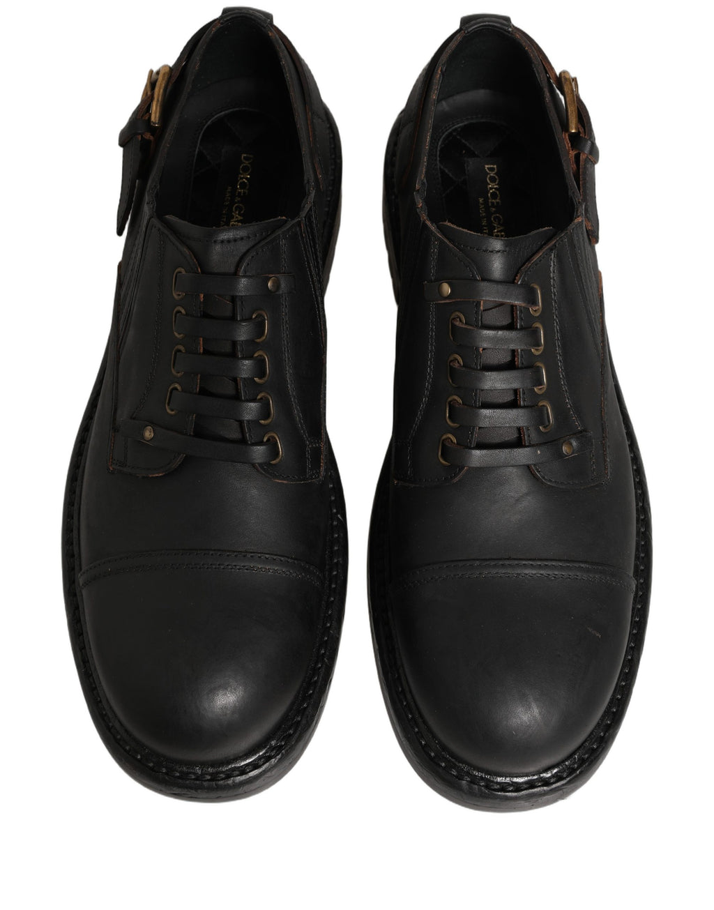 Dolce & Gabbana Kleid Schwarzes Leder Derby Schnürschuhe Herren