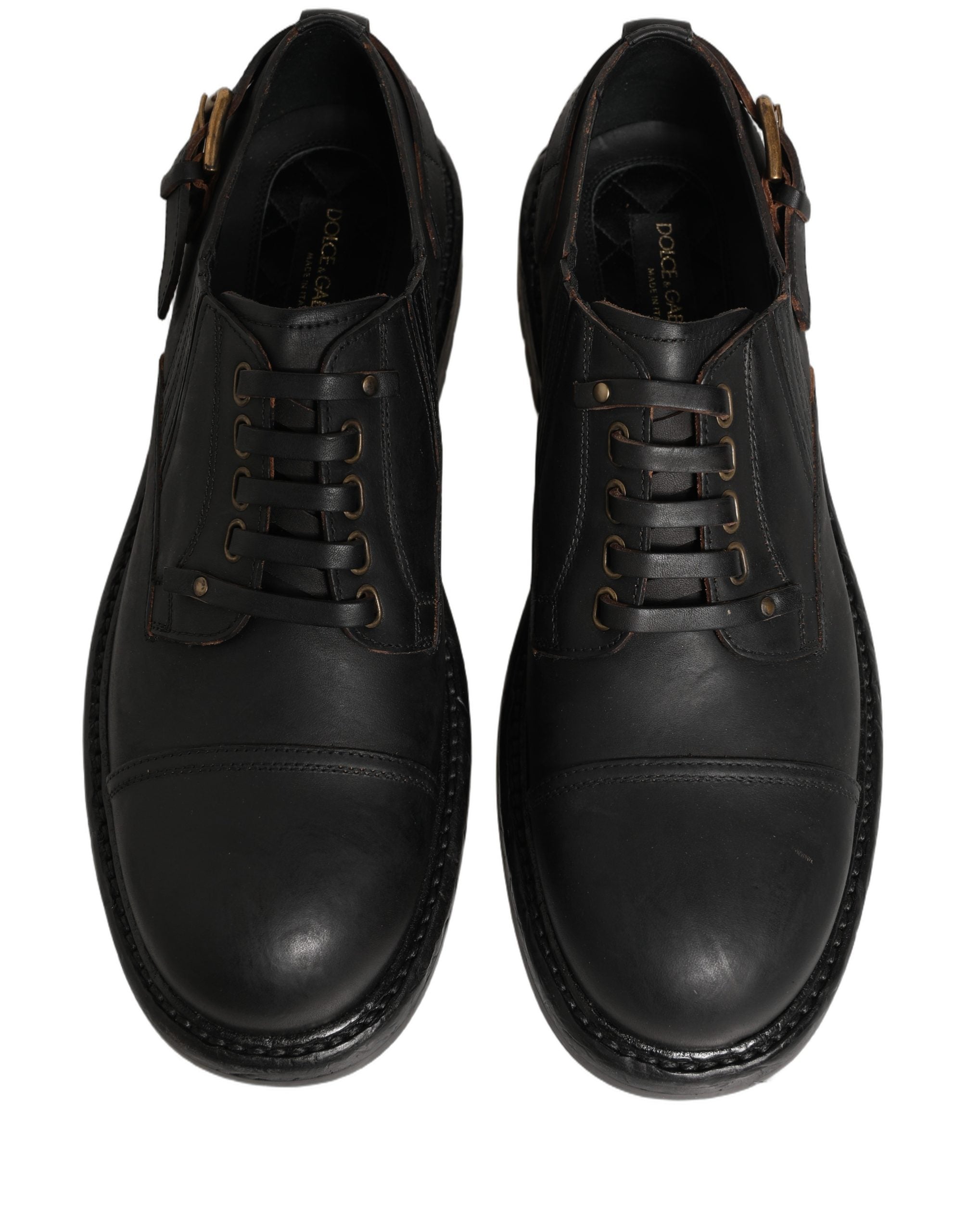 Dolce & Gabbana Kleid Schwarzes Leder Derby Schnürschuhe Herren