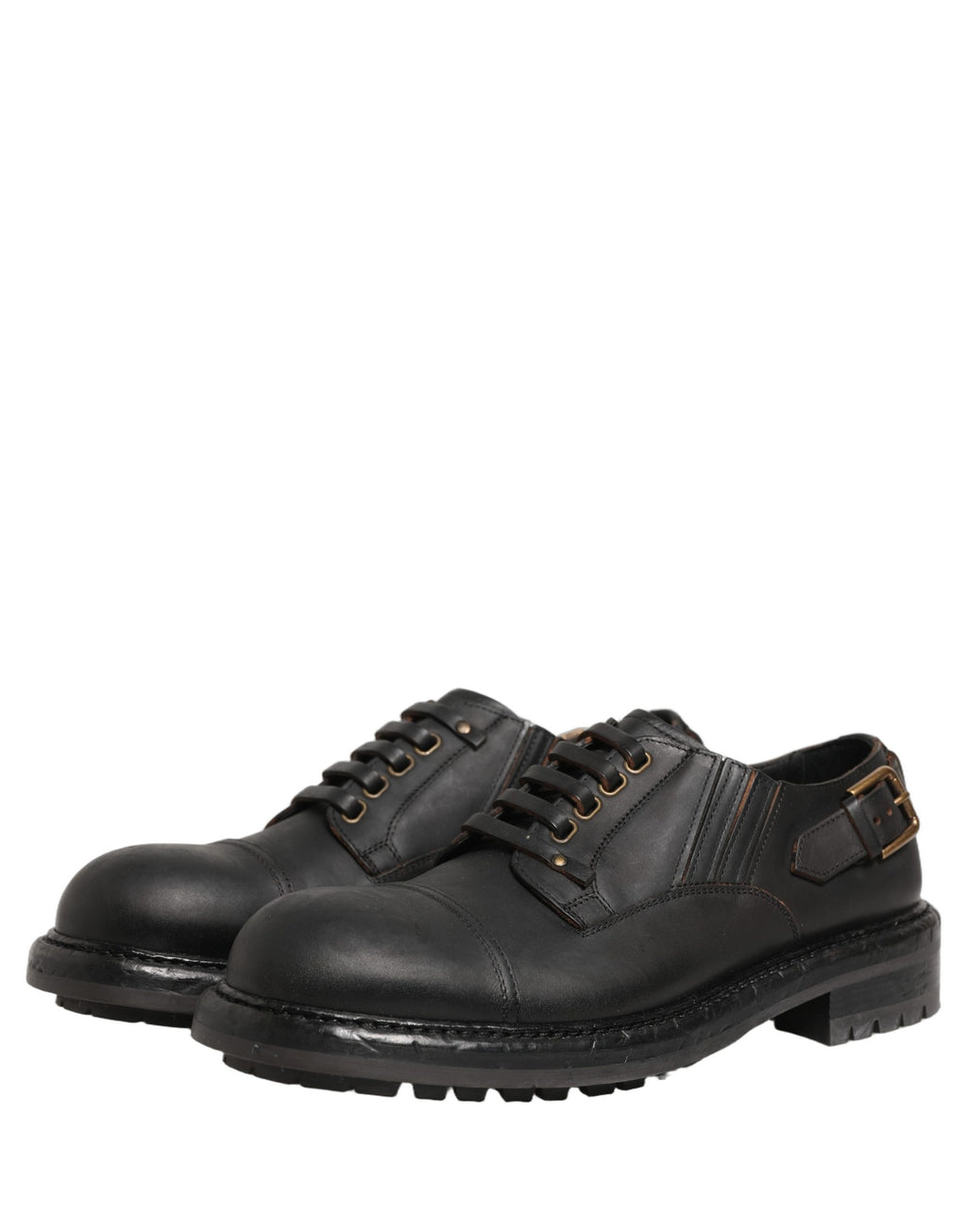 Dolce & Gabbana Kleid Schwarzes Leder Derby Schnürschuhe Herren