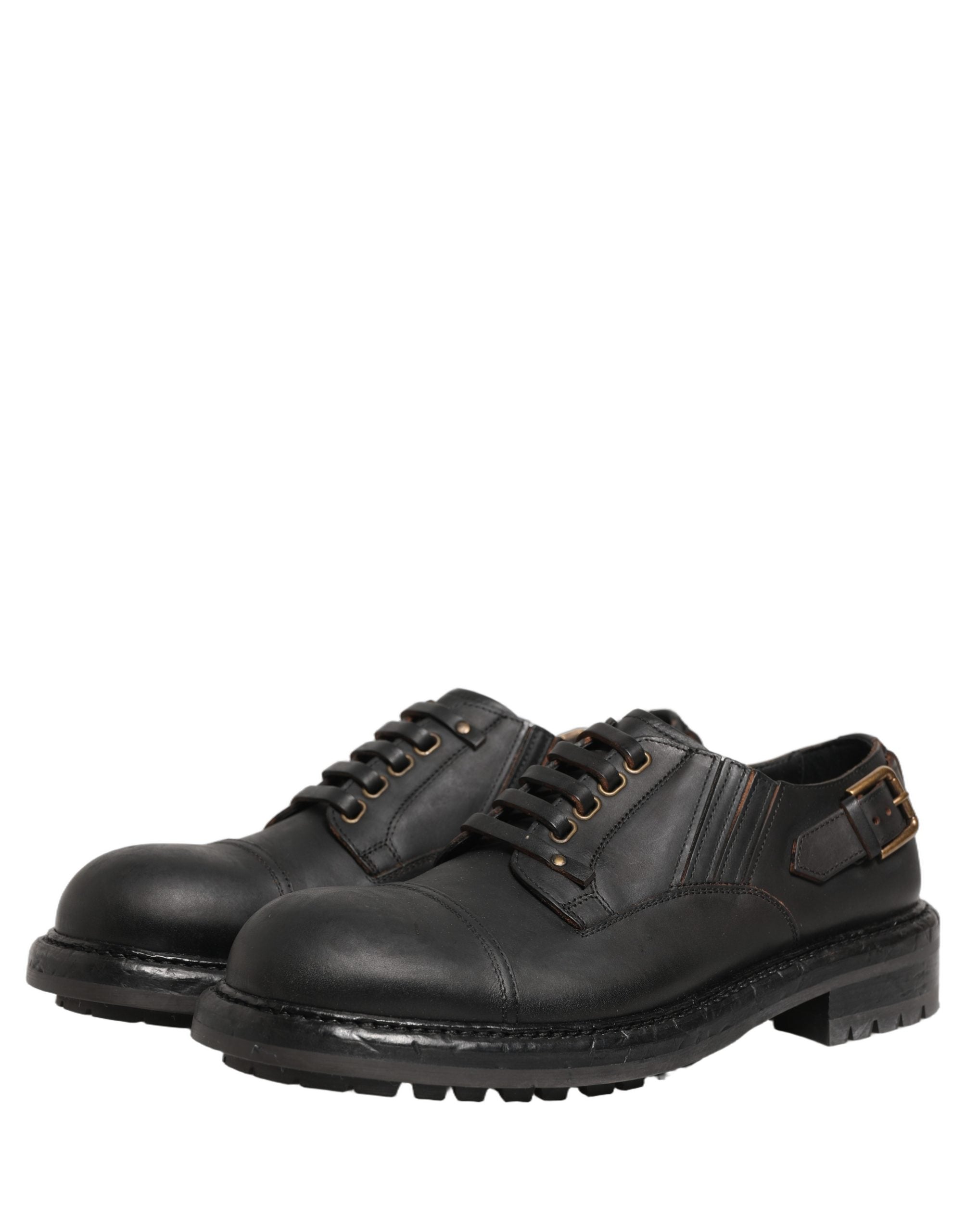 Dolce & Gabbana Kleid Schwarzes Leder Derby Schnürschuhe Herren