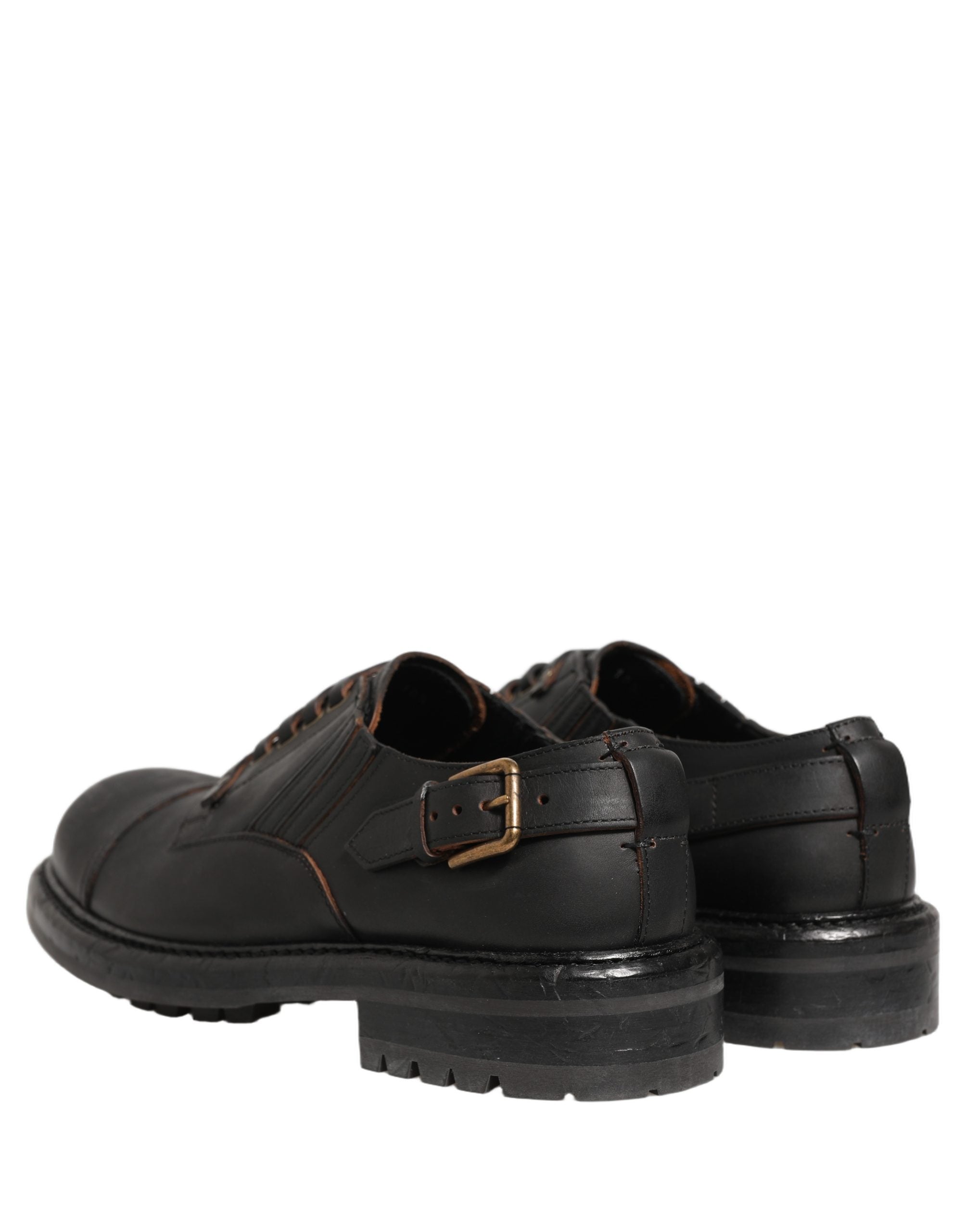Dolce & Gabbana Kleid Schwarzes Leder Derby Schnürschuhe Herren