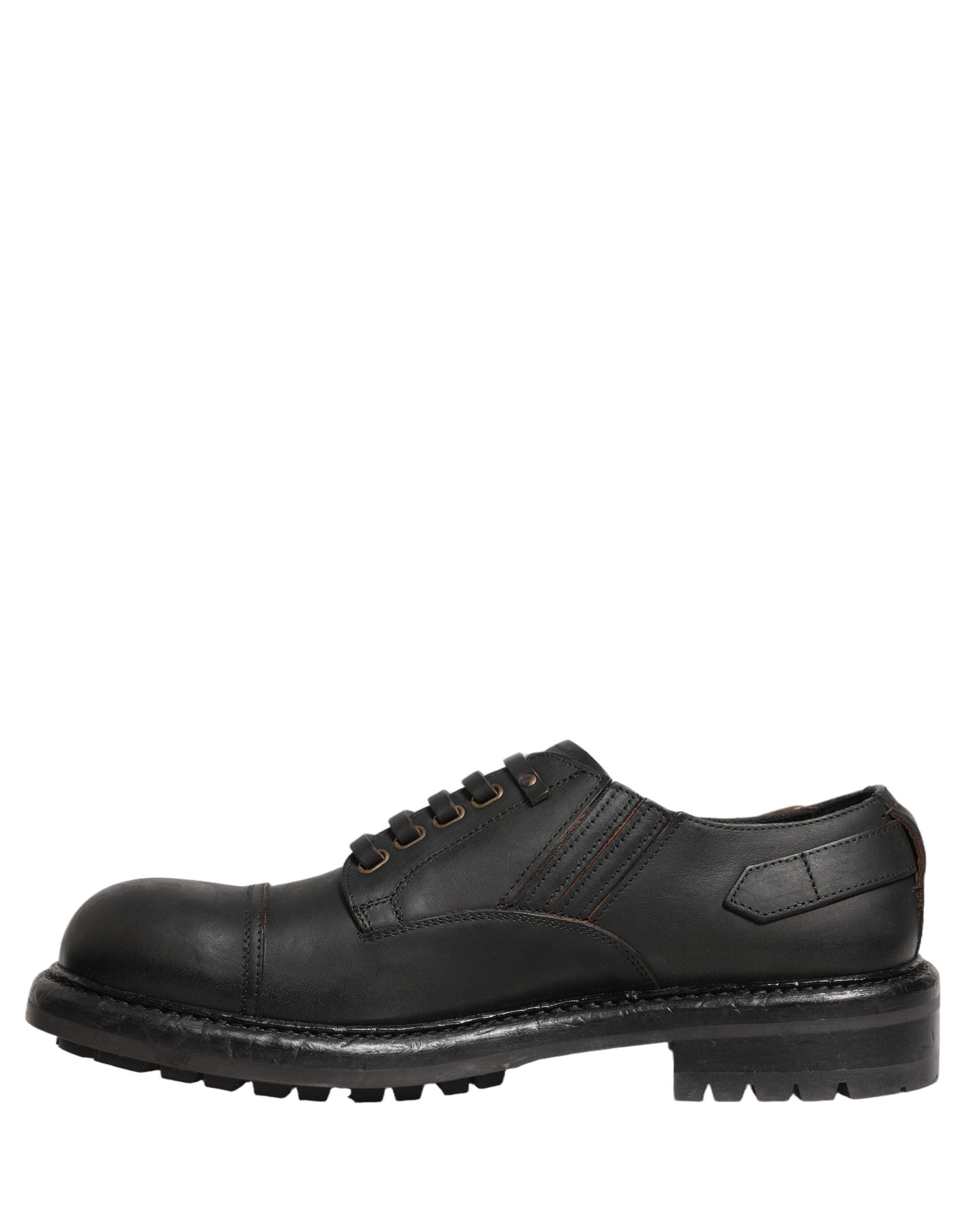 Dolce & Gabbana Kleid Schwarzes Leder Derby Schnürschuhe Herren