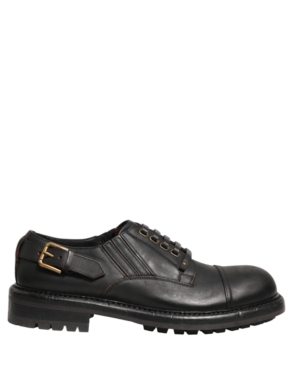Dolce & Gabbana Kleid Schwarzes Leder Derby Schnürschuhe Herren