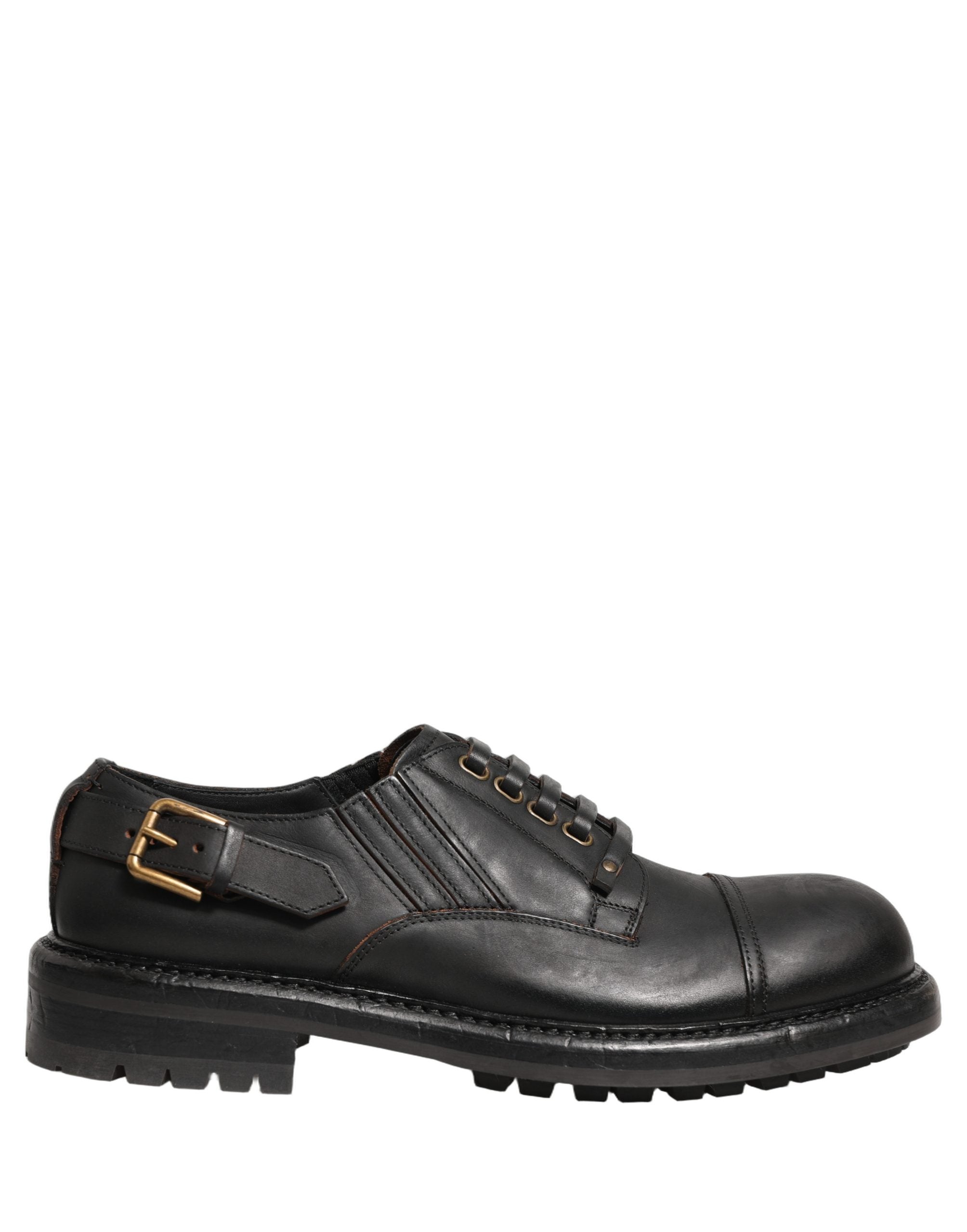 Dolce & Gabbana Kleid Schwarzes Leder Derby Schnürschuhe Herren