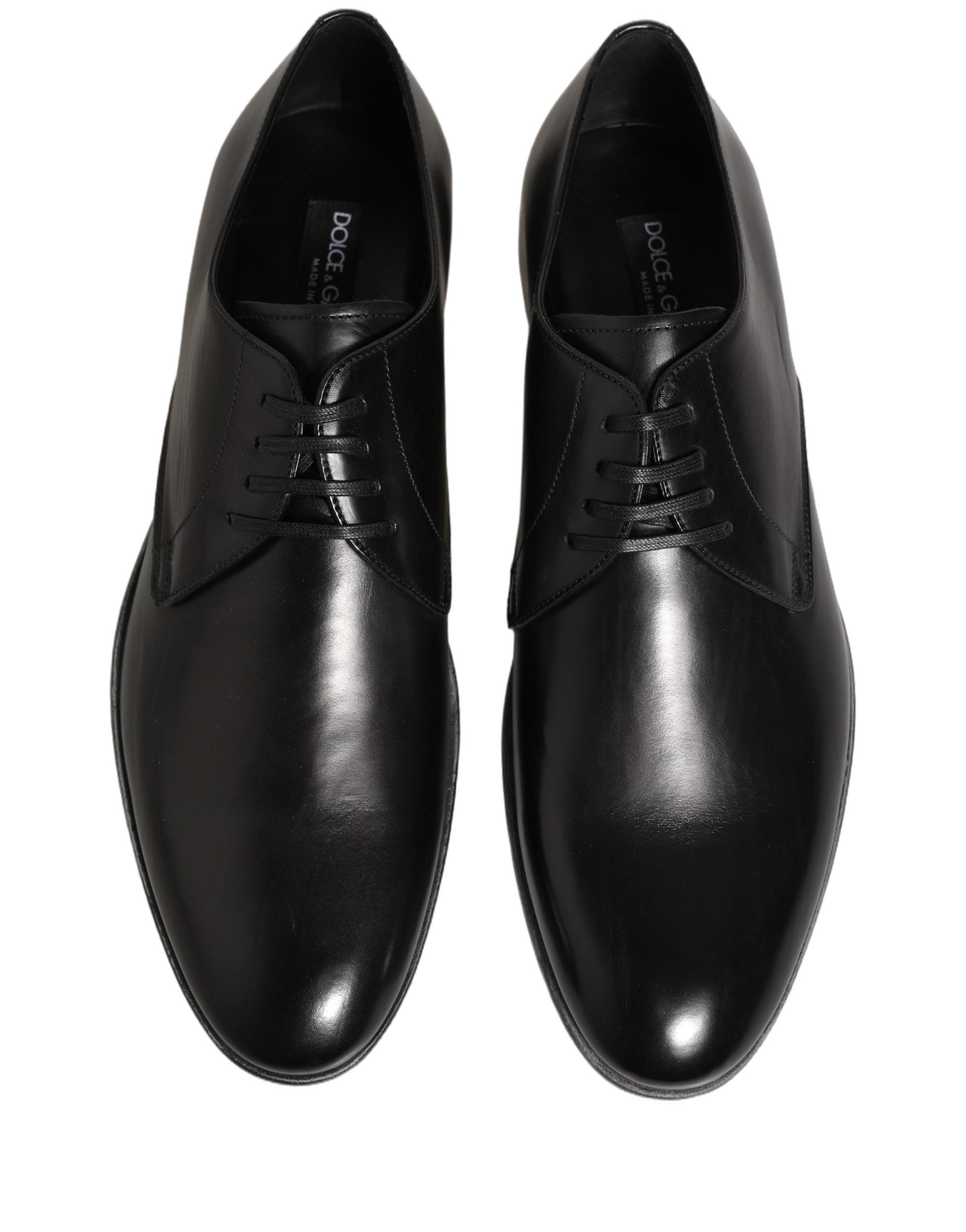 Chaussures Derby pour hommes Dolce & Gabbana en cuir noir avec laçage, élégantes et sophistiquées.