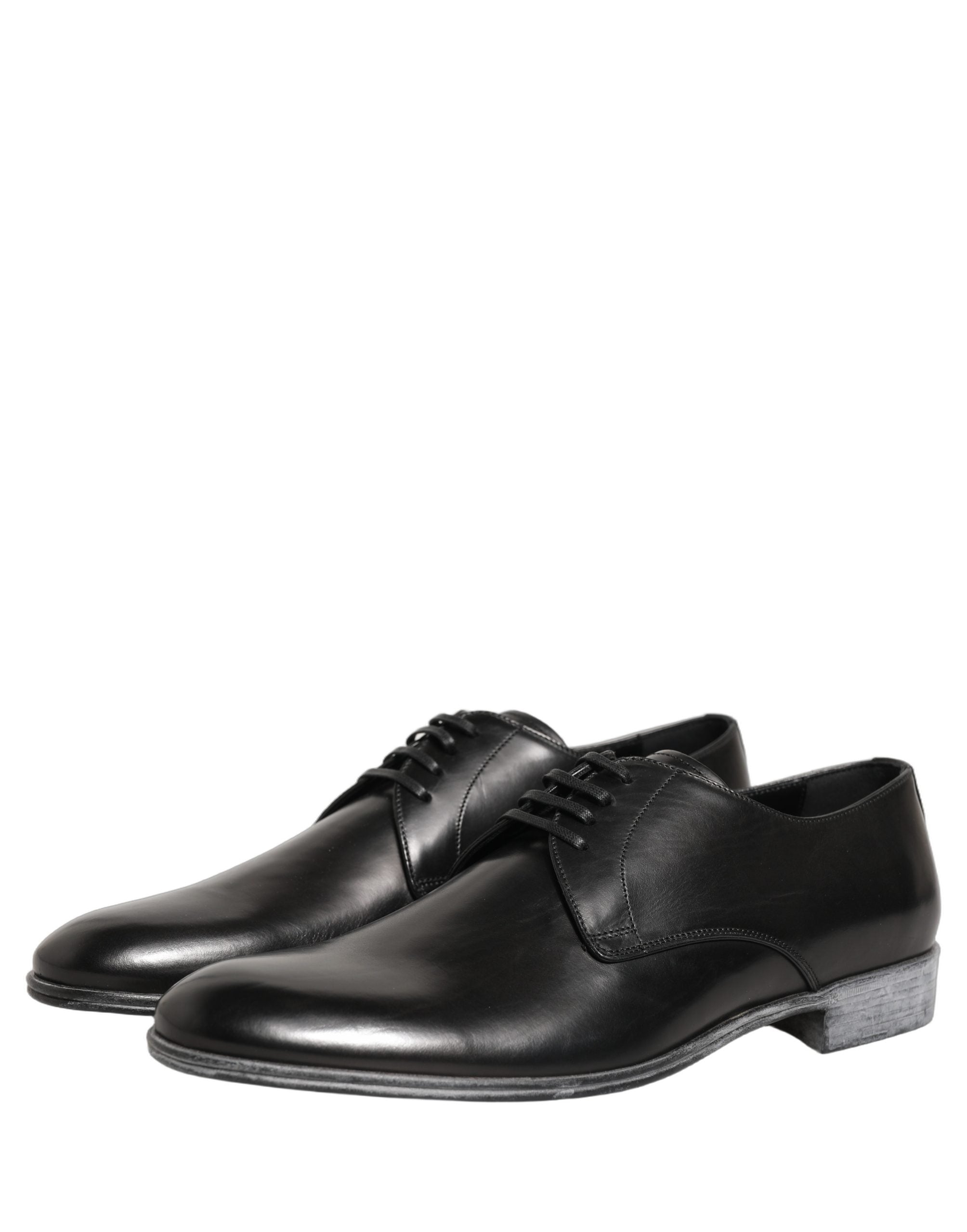 Chaussures derby pour homme Dolce & Gabbana en cuir noir avec lacets, style élégant et sophistiqué.